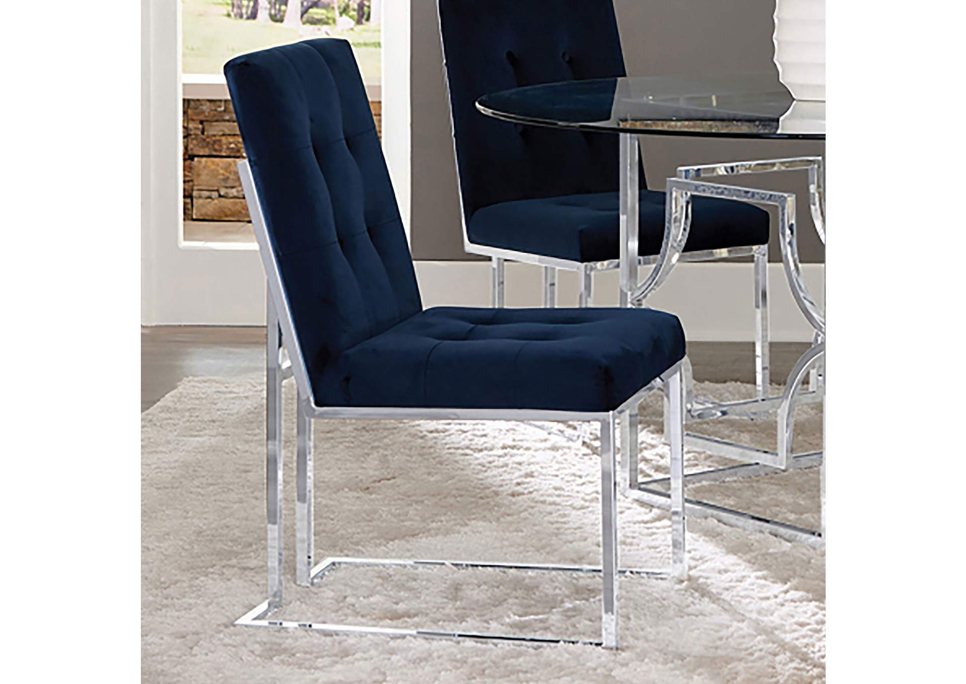 Cisco Upholstered Dining Chairs Ink Blue and Chrome (Set of 2),Coaster Furniture