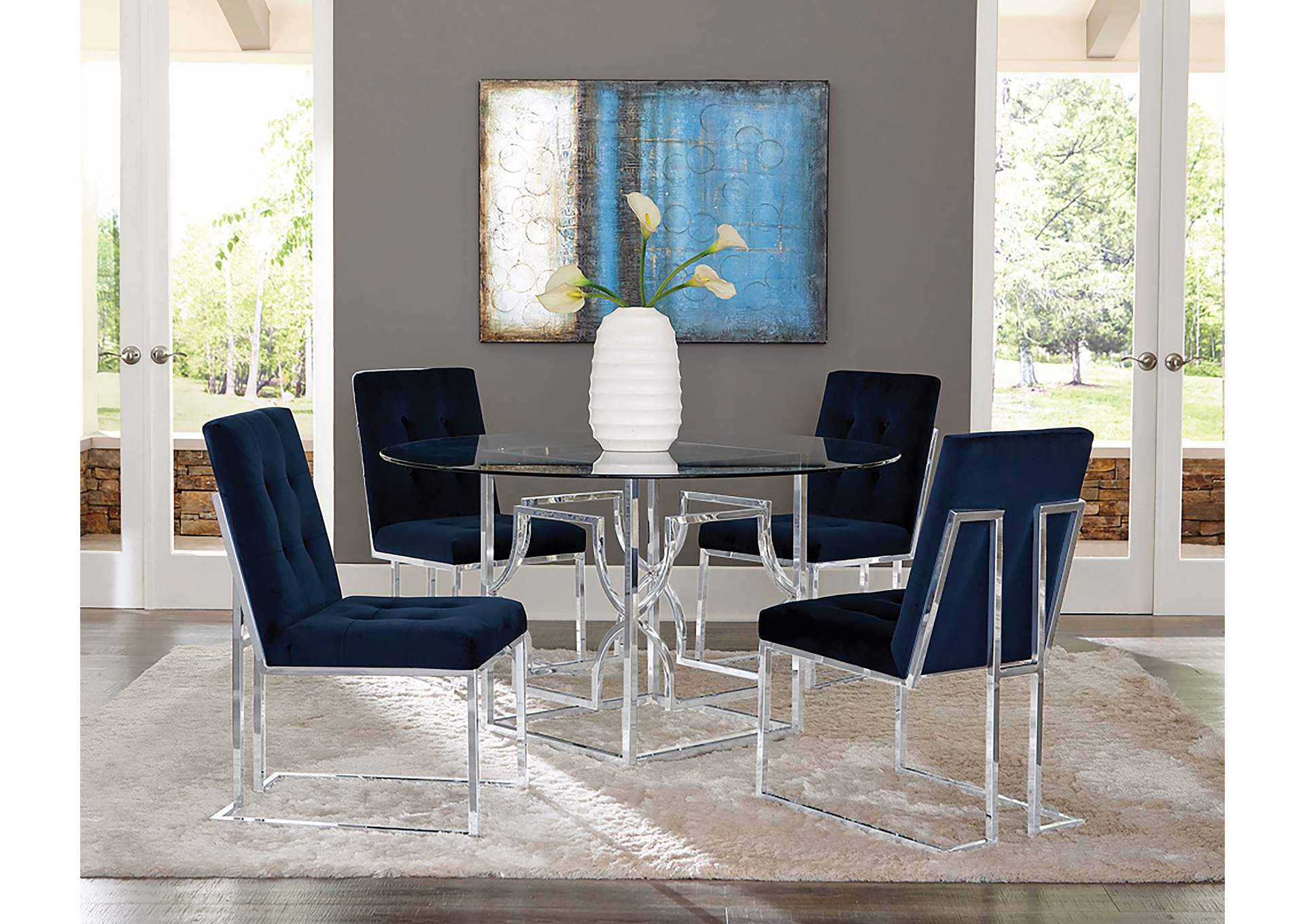 Cisco Upholstered Dining Chairs Ink Blue and Chrome (Set of 2),Coaster Furniture