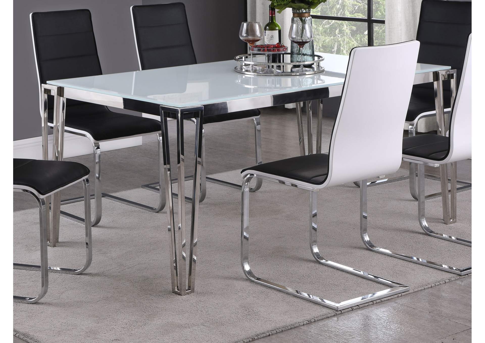 Pauline Rectangular Dining Table with Metal Leg White and Chrome,Coaster Furniture