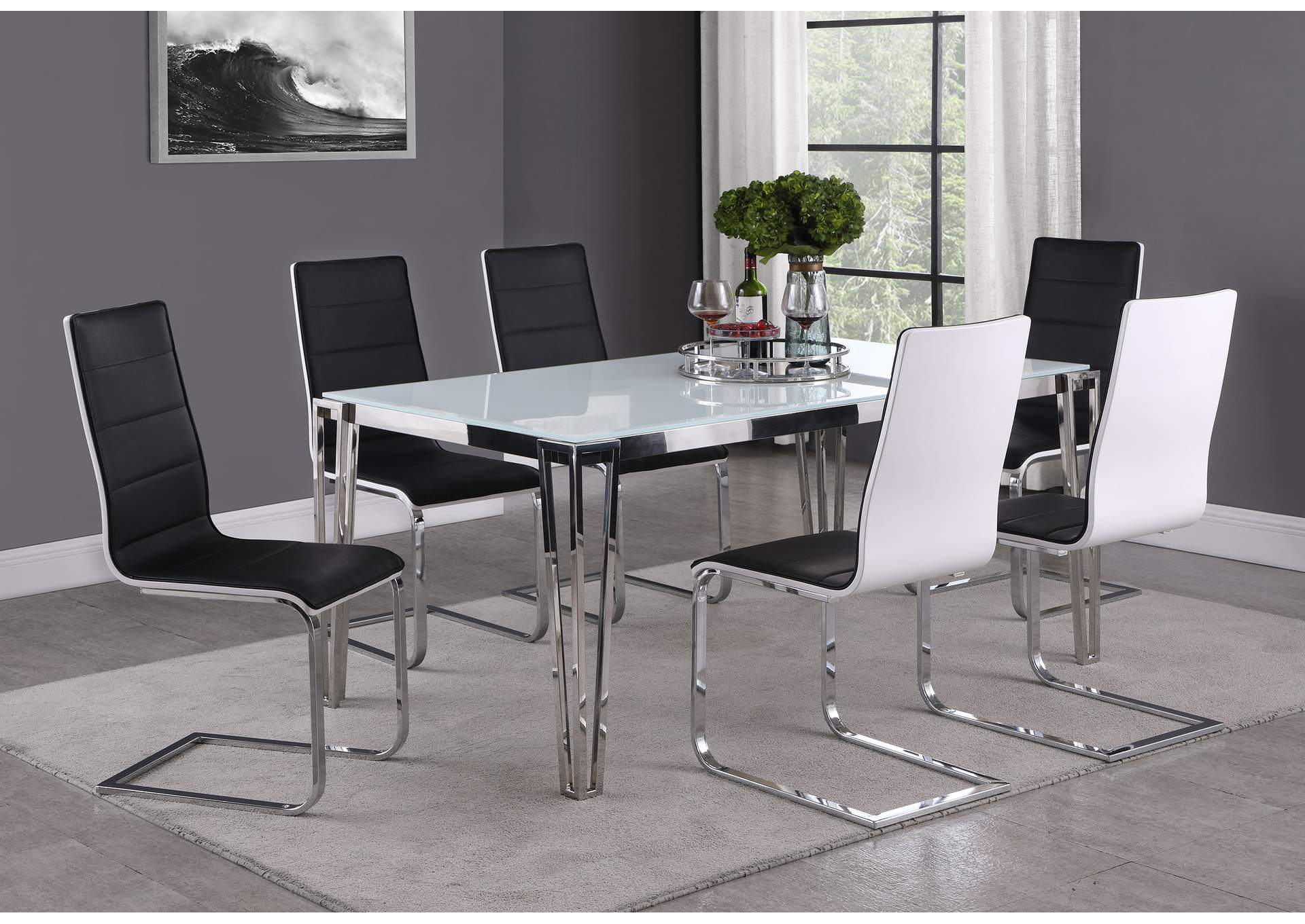 Pauline Rectangular Dining Table with Metal Leg White and Chrome,Coaster Furniture