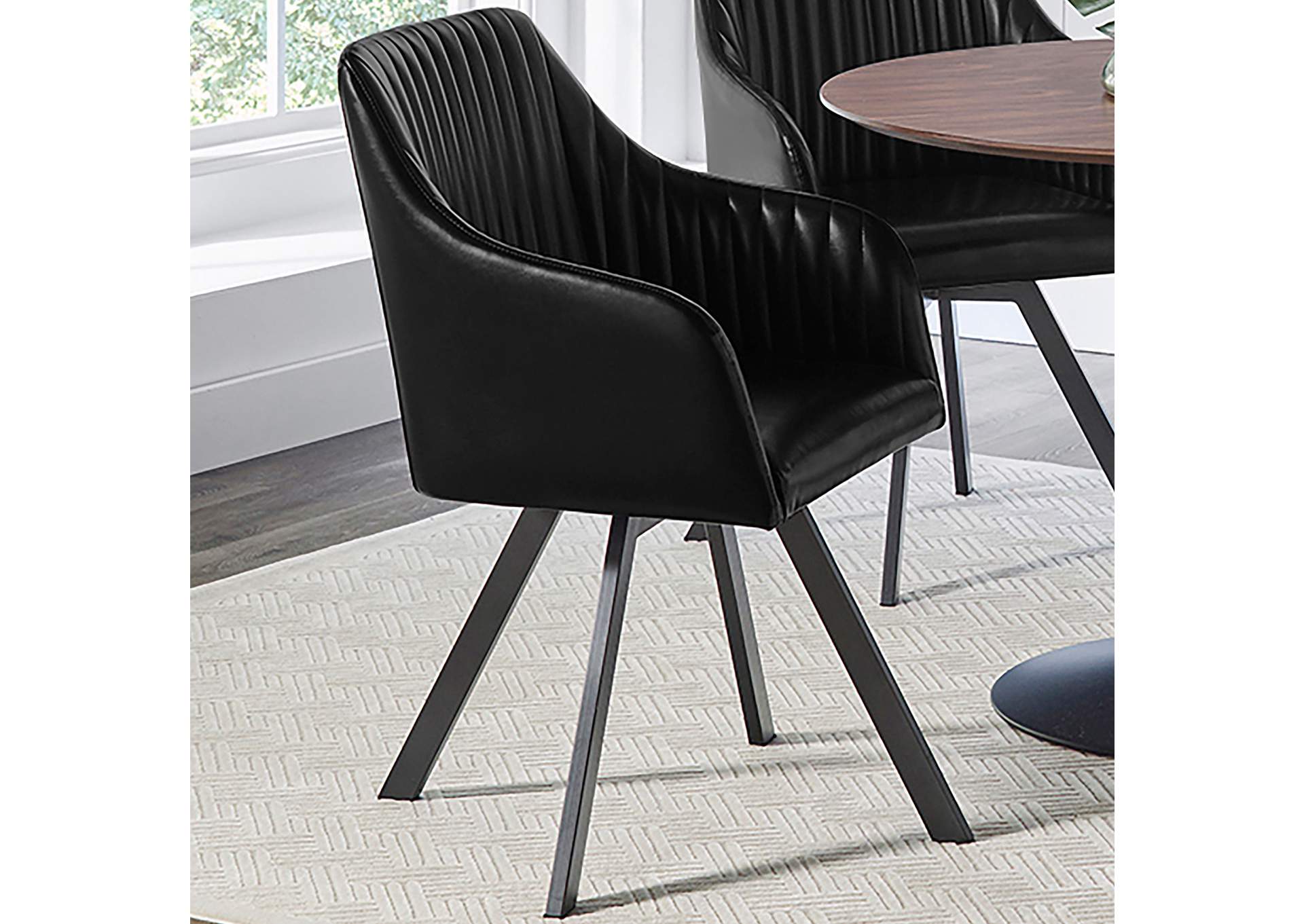 Tufted Sloped Arm Swivel Dining Chair Black and Gunmetal,Coaster Furniture