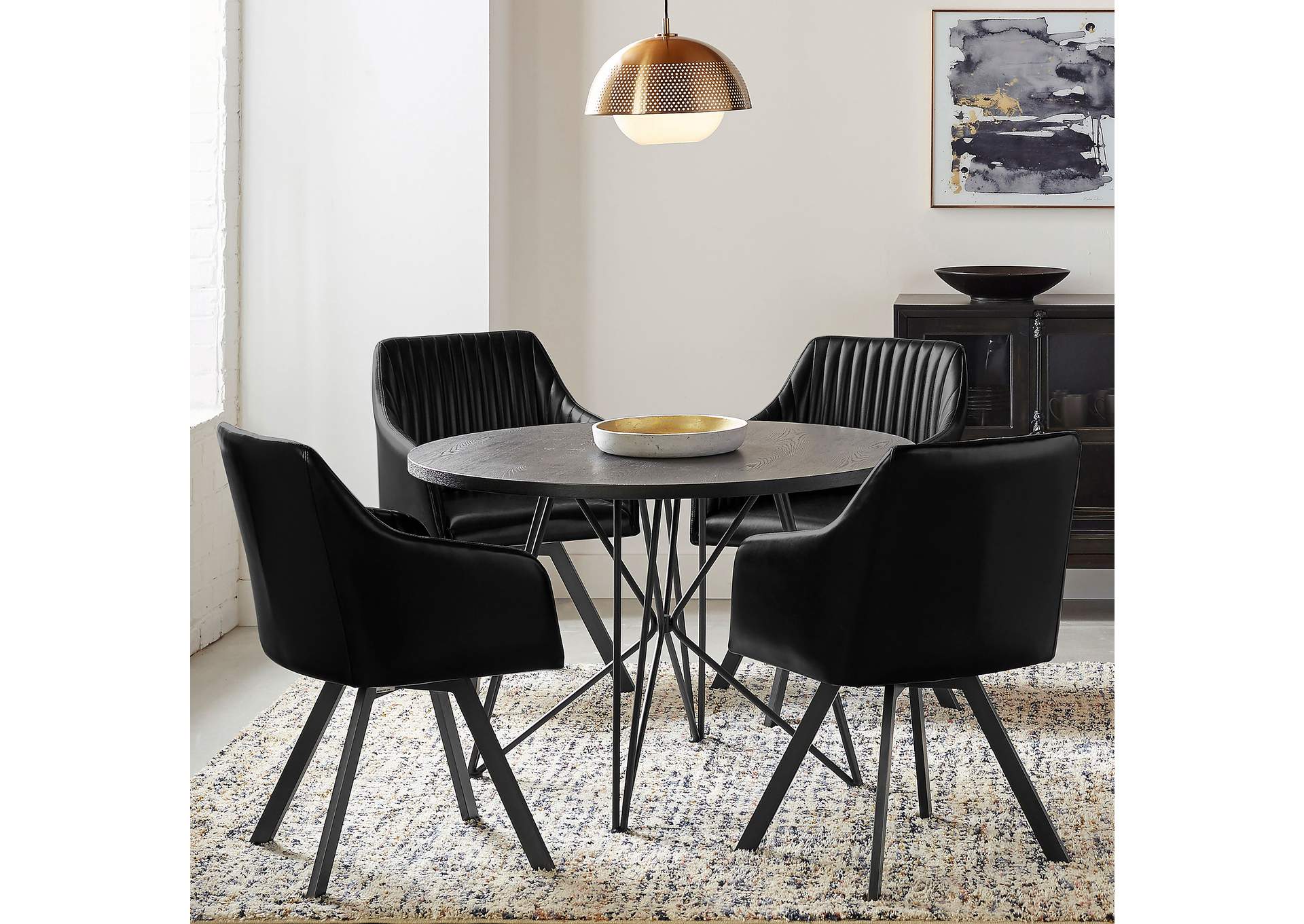 Tufted Sloped Arm Swivel Dining Chair Black and Gunmetal,Coaster Furniture