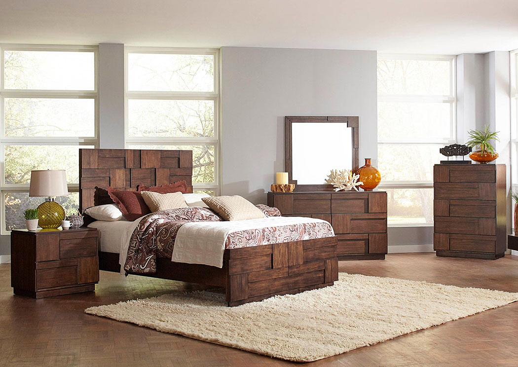 Gallagher Golden Brown Queen Bed w/Dresser, Mirror, Drawer Chest and Nightstand,ABF Coaster Furniture