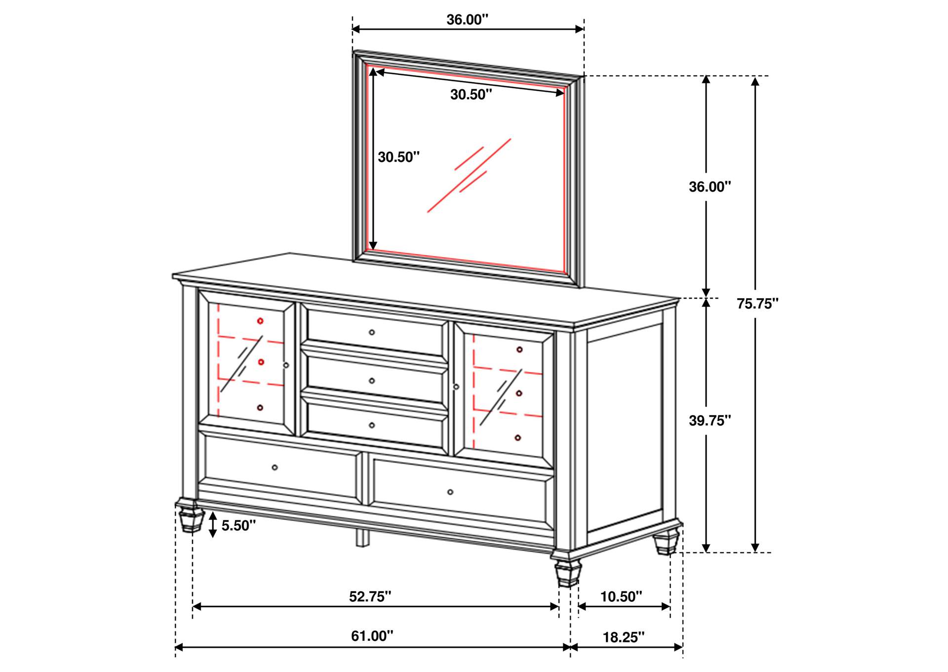 DRESSER WITH MIRROR,Coaster Furniture