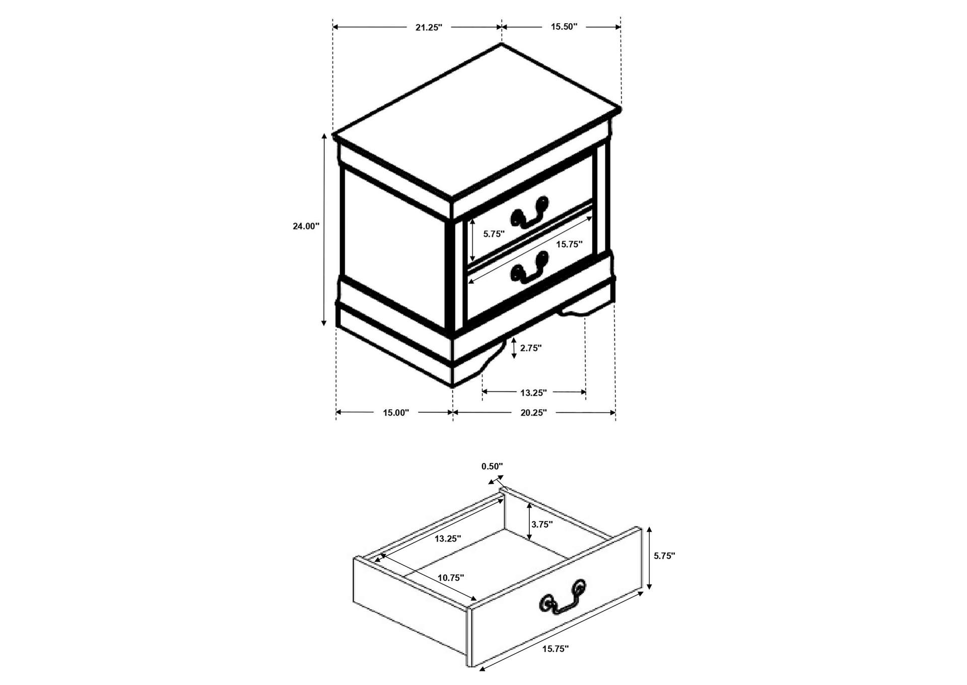 Louis Philippe 2-drawer Nightstand Cappuccino,Coaster Furniture