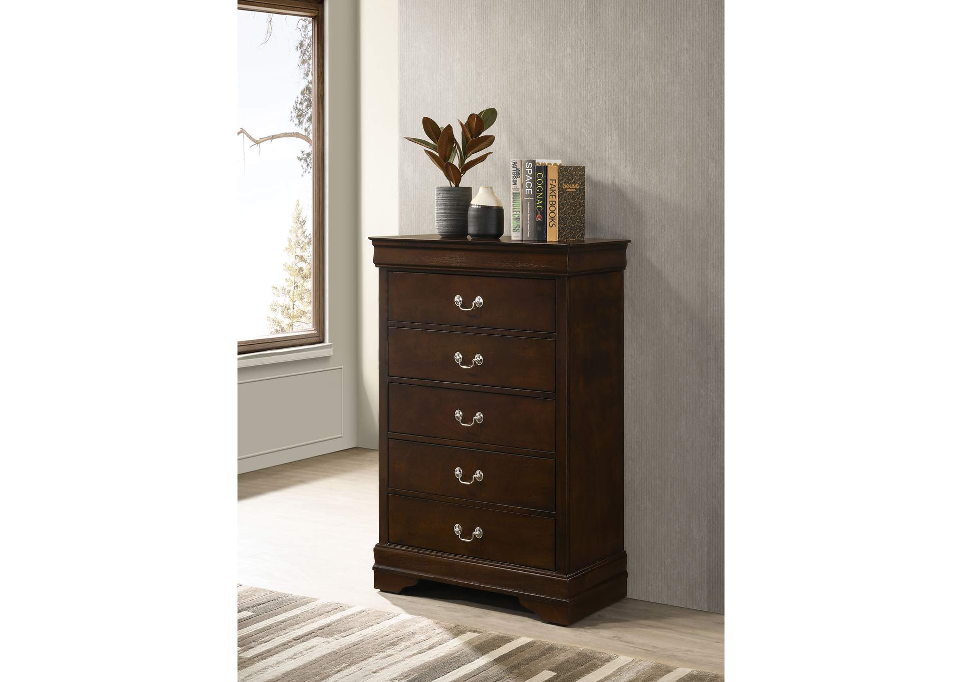 Louis Philippe 5-drawer Chest with Silver Bails Cappuccino,Coaster Furniture