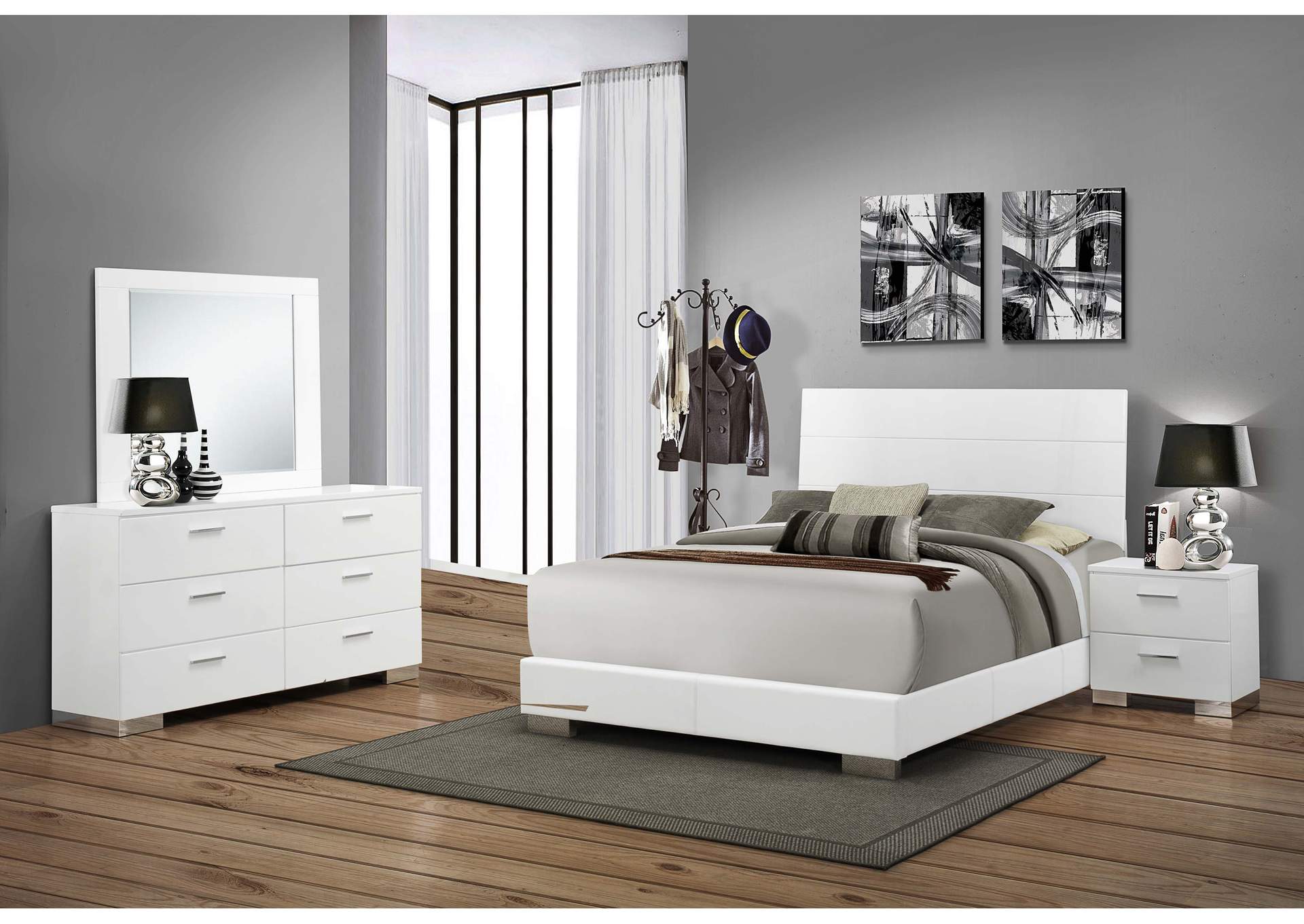 Felicity Panel Bedroom Set Glossy White,Coaster Furniture