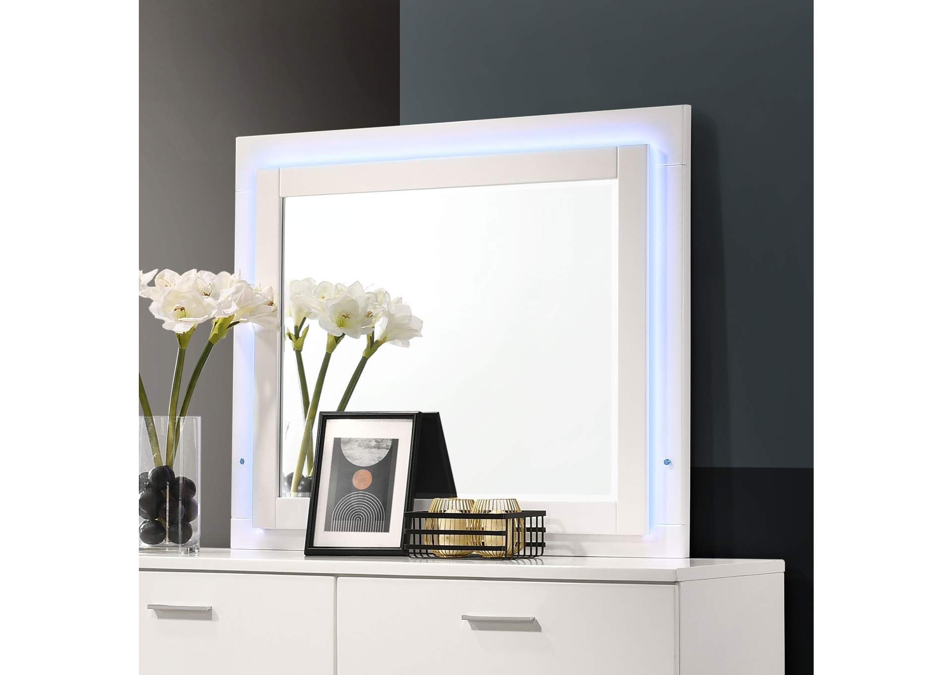 Felicity Mirror Glossy White with LED Light,Coaster Furniture
