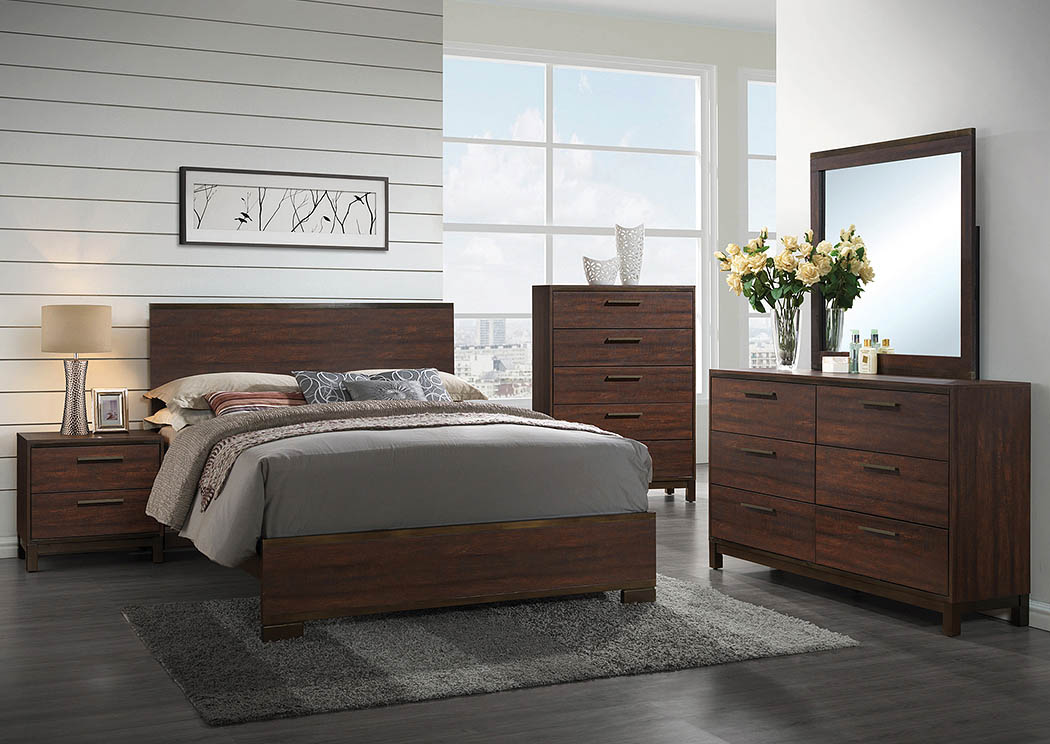Rustic Tobacco/Dark Bronze Queen Panel Bed w/Dresser & Mirror,Coaster Furniture