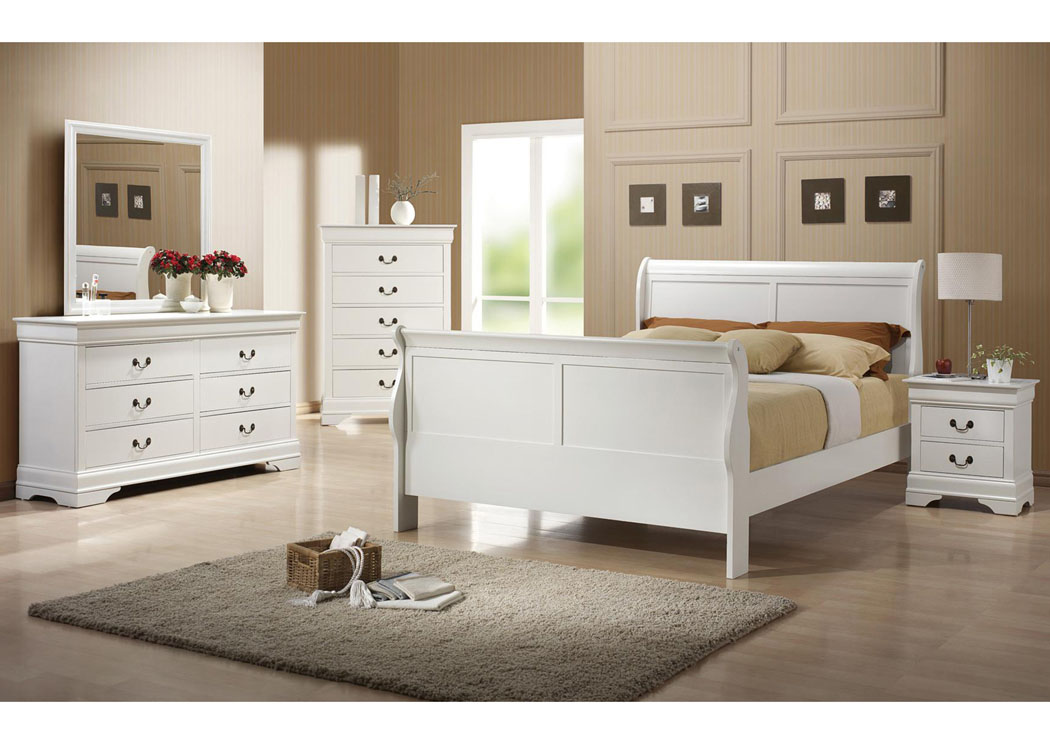Louis Philippe White Twin Bed w/Dresser, Mirror, and Nightstand,ABF Coaster Furniture