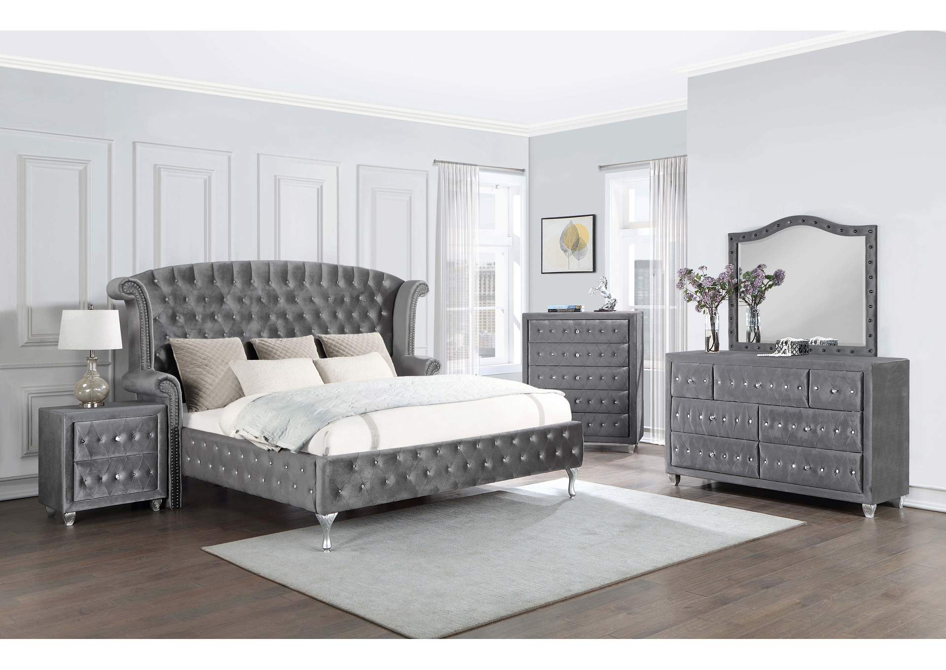 Deanna Eastern King Tufted Upholstered Bed Grey,Coaster Furniture