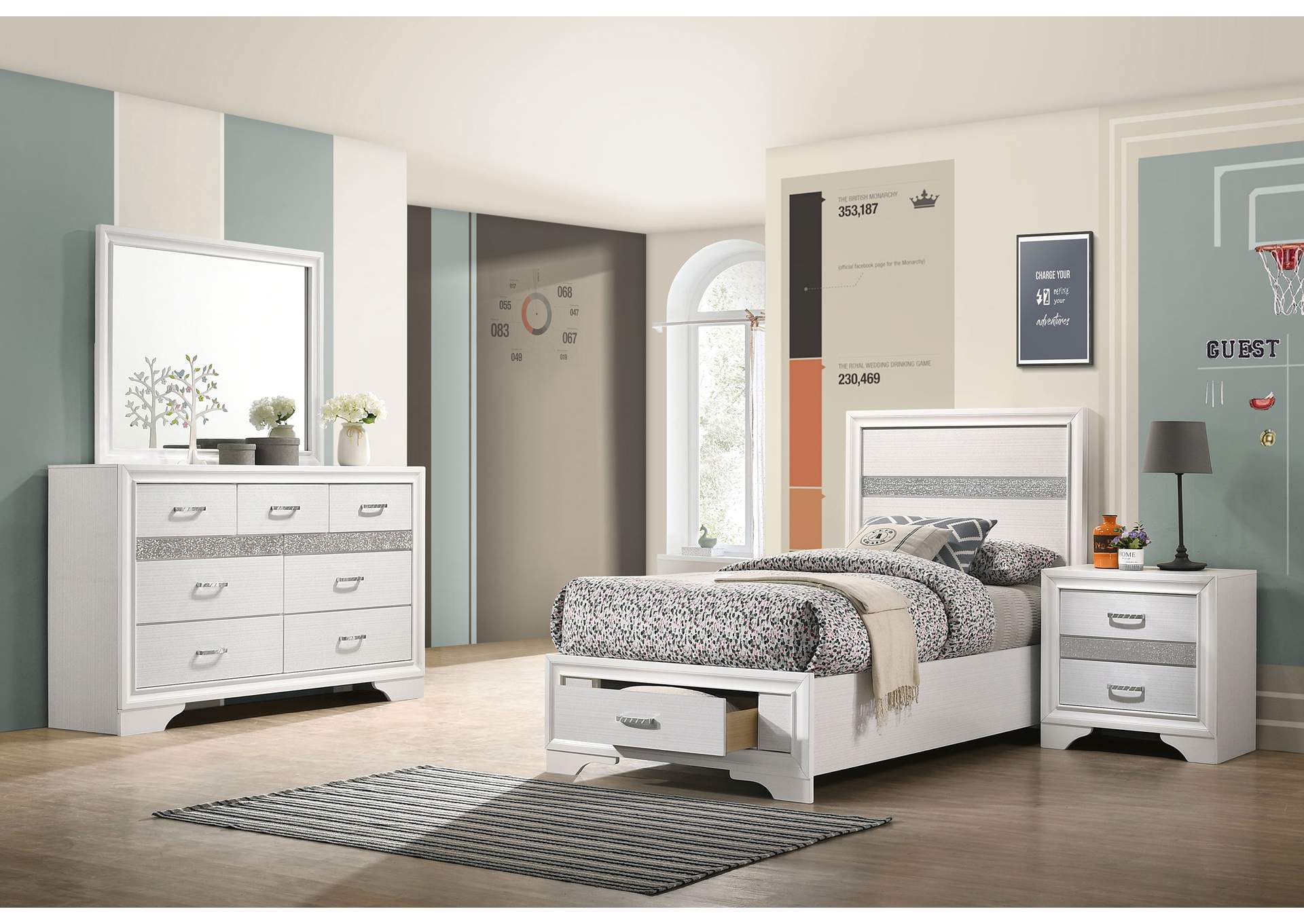 Miranda 4-piece Twin Storage Bedroom Set White,Coaster Furniture