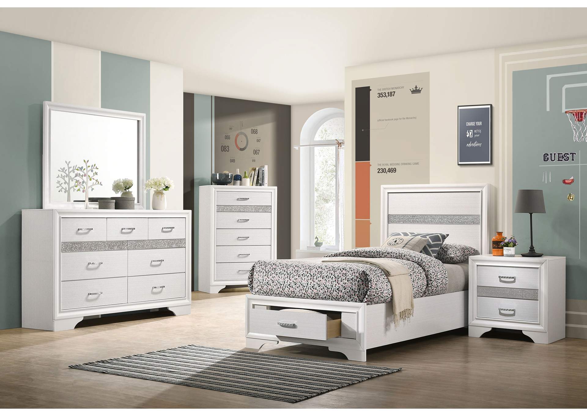 Miranda 5-piece Twin Storage Bedroom Set White,Coaster Furniture