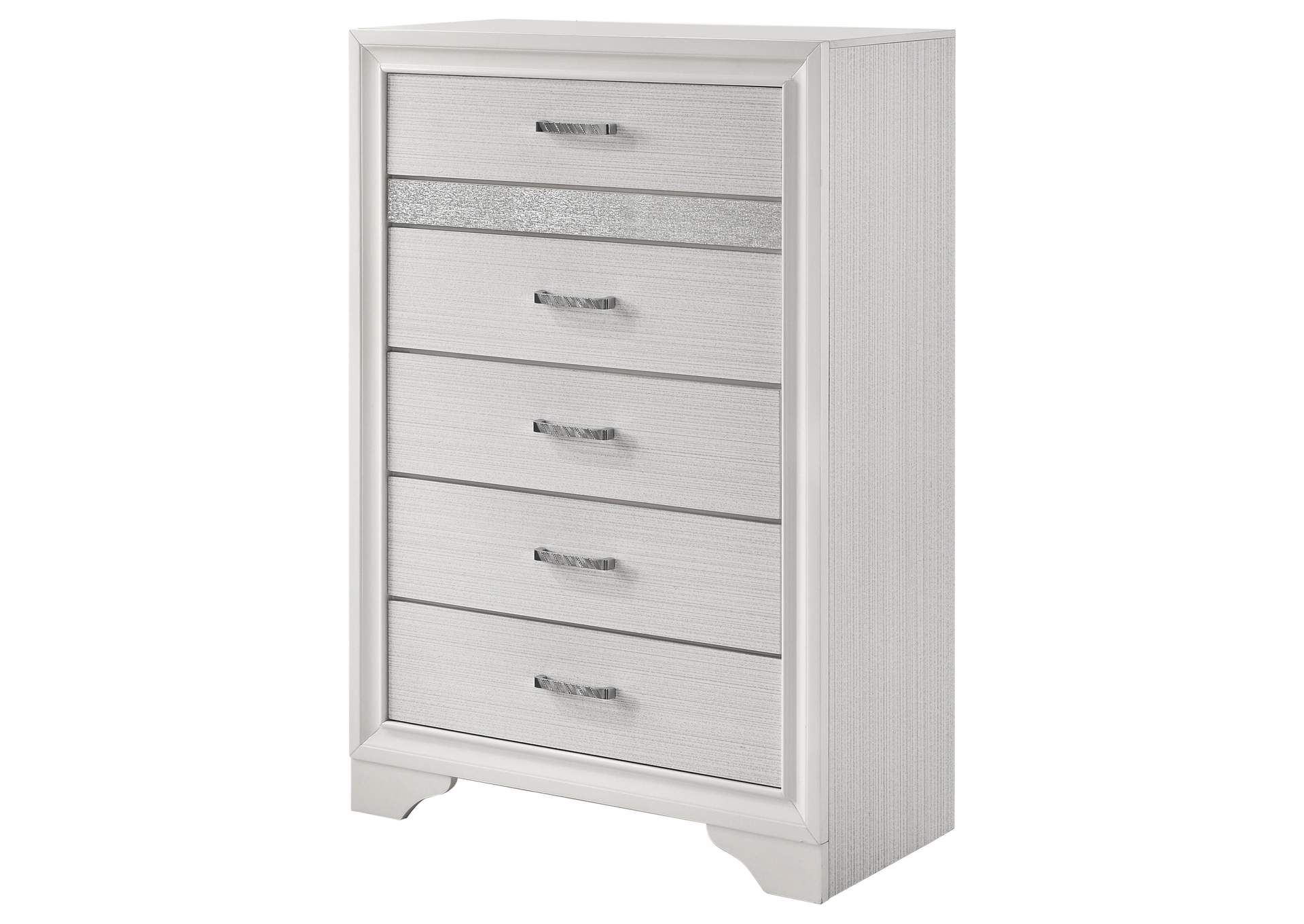 Miranda 5-drawer Chest White and Rhinestone,Coaster Furniture