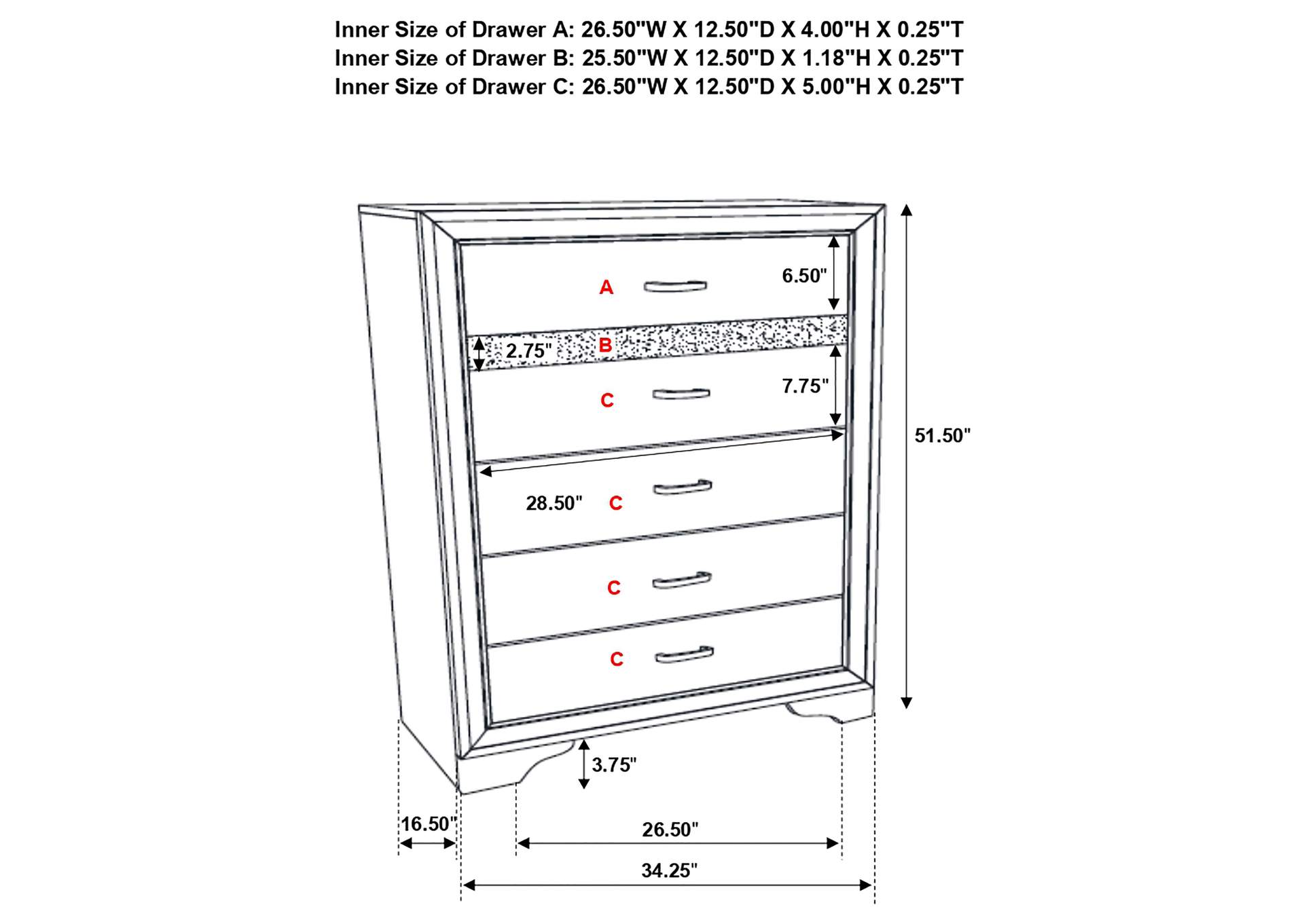 Miranda 5-drawer Chest White and Rhinestone,Coaster Furniture