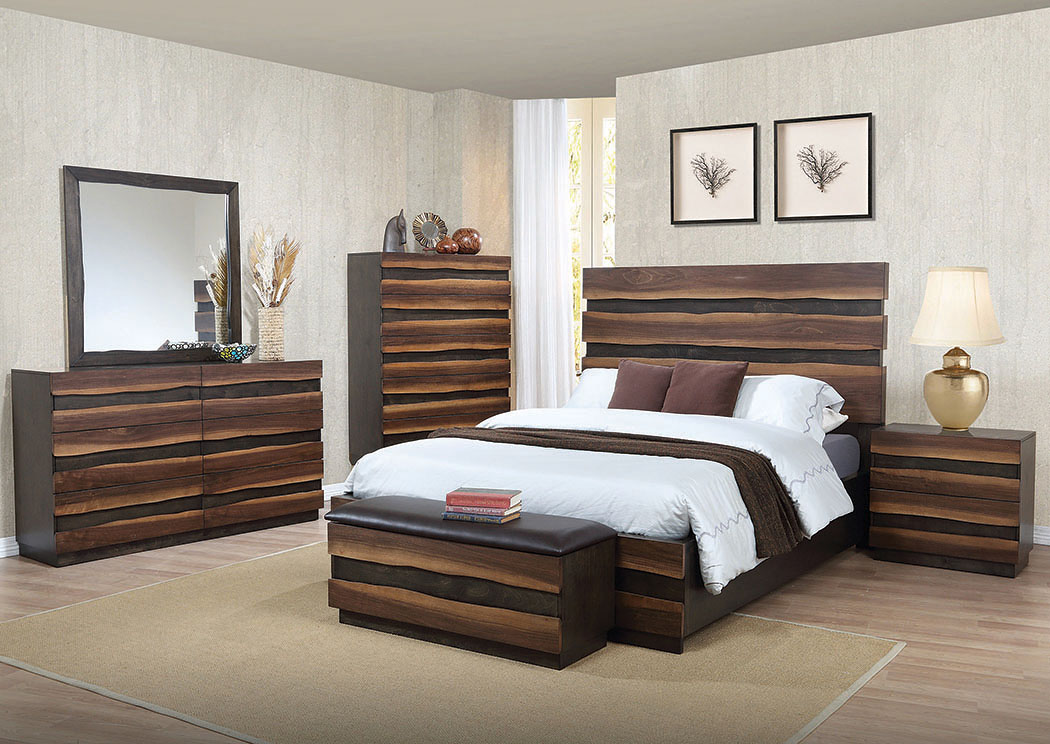 Coffee/Sappy Walnut Eastern King Bed w/Dresser and Mirror,ABF Coaster Furniture