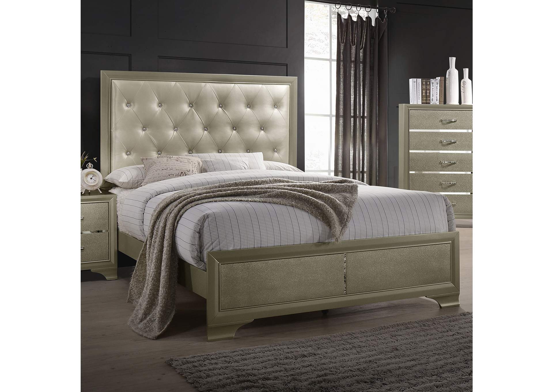 Beaumont Upholstered Eastern King Bed Champagne,Coaster Furniture