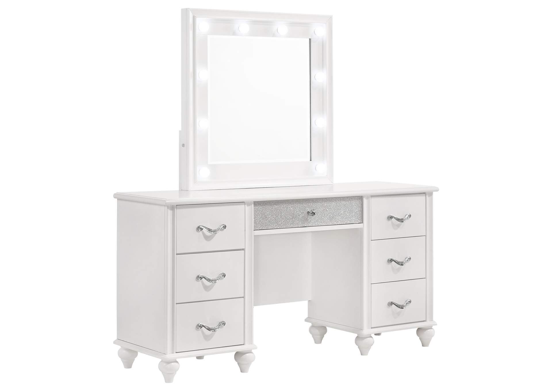 Barzini 7-drawer Vanity Desk with Lighted Mirror White,Coaster Furniture