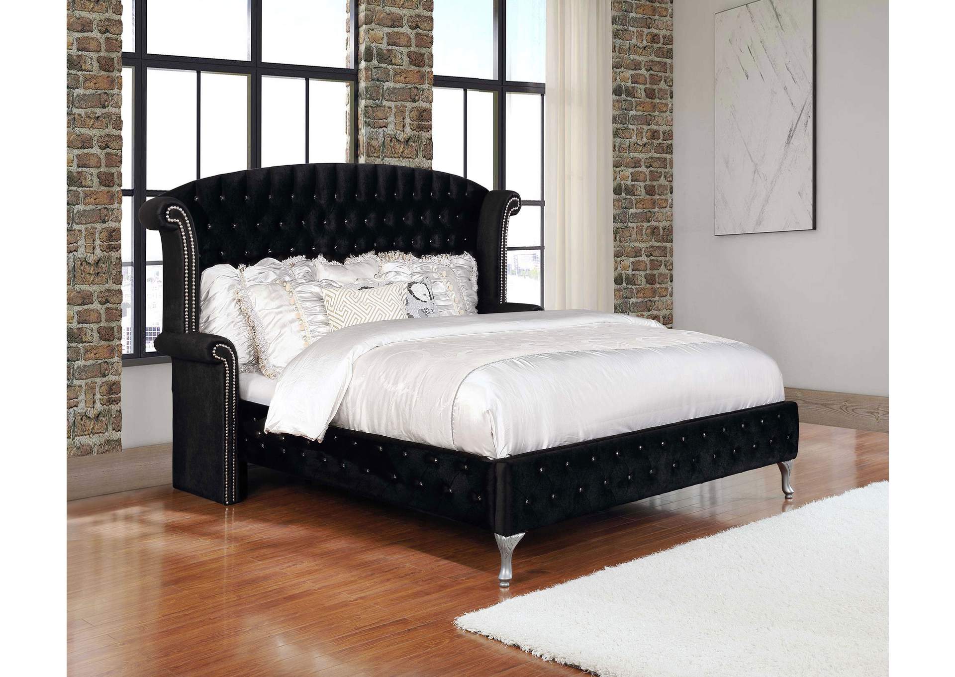 Deanna Eastern King Tufted Upholstered Bed Black,Coaster Furniture