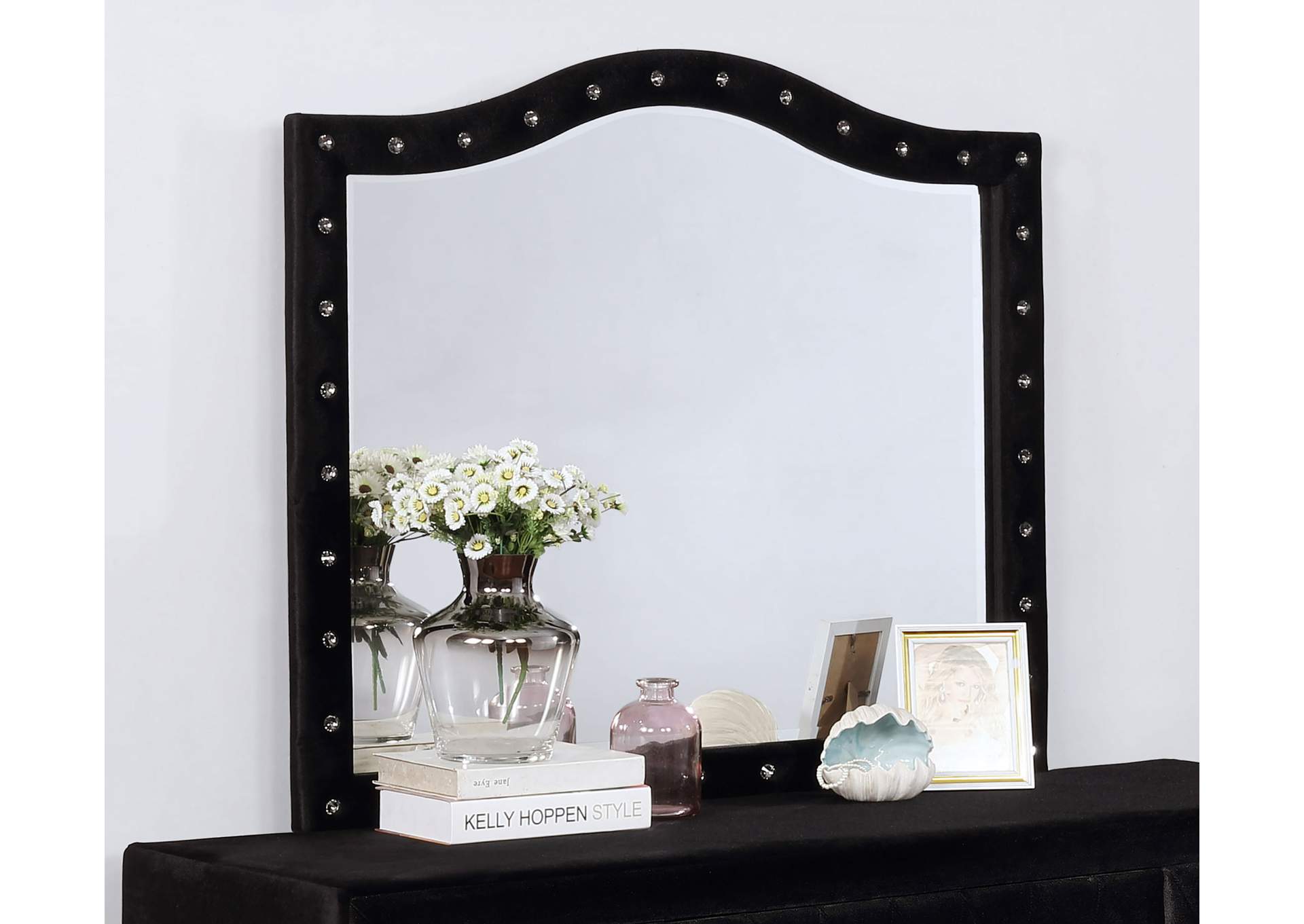 Deanna Button Tufted Mirror Black,Coaster Furniture