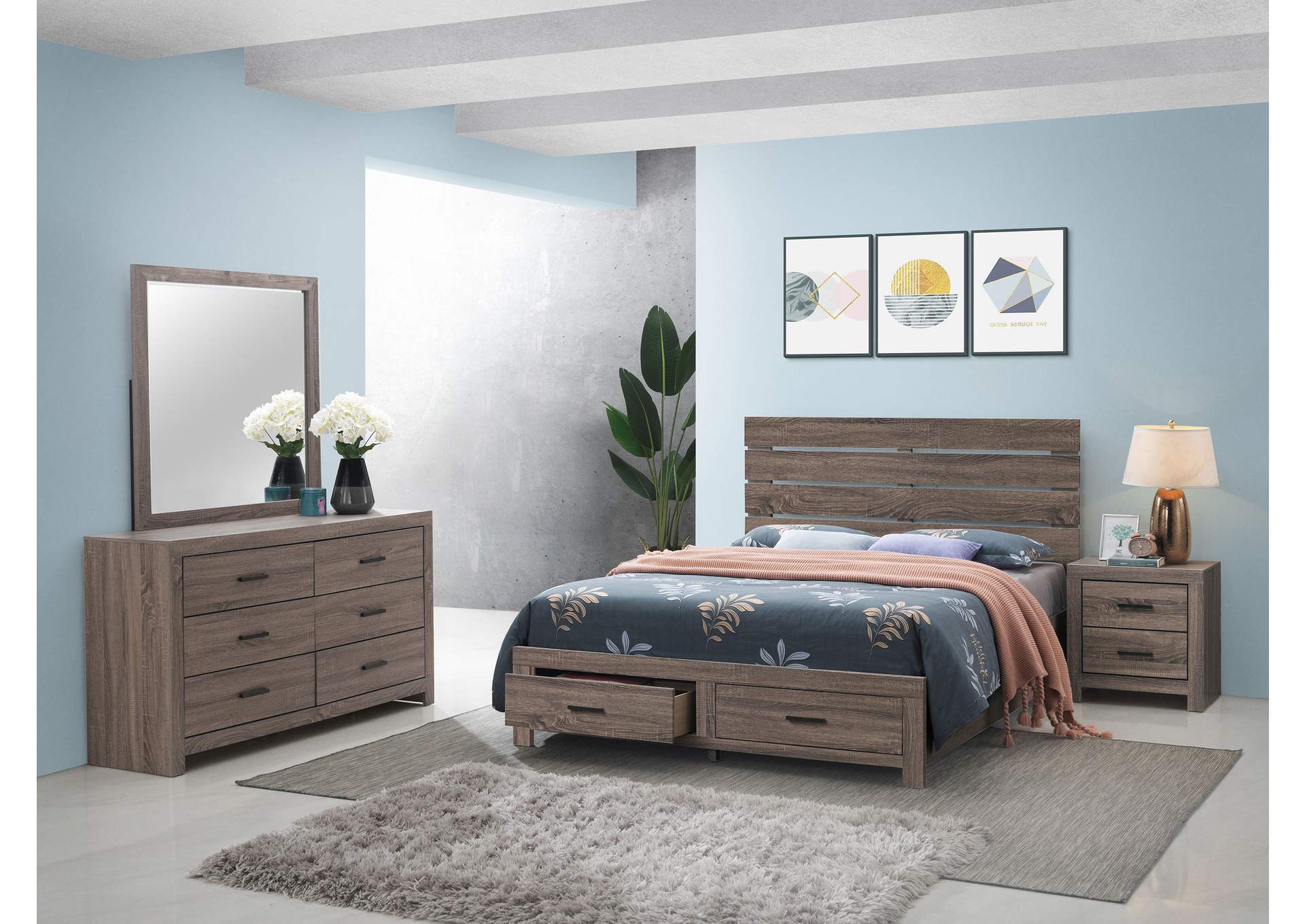 Brantford 4-piece Eastern King Storage Bedroom Set Barrel Oak,Coaster Furniture