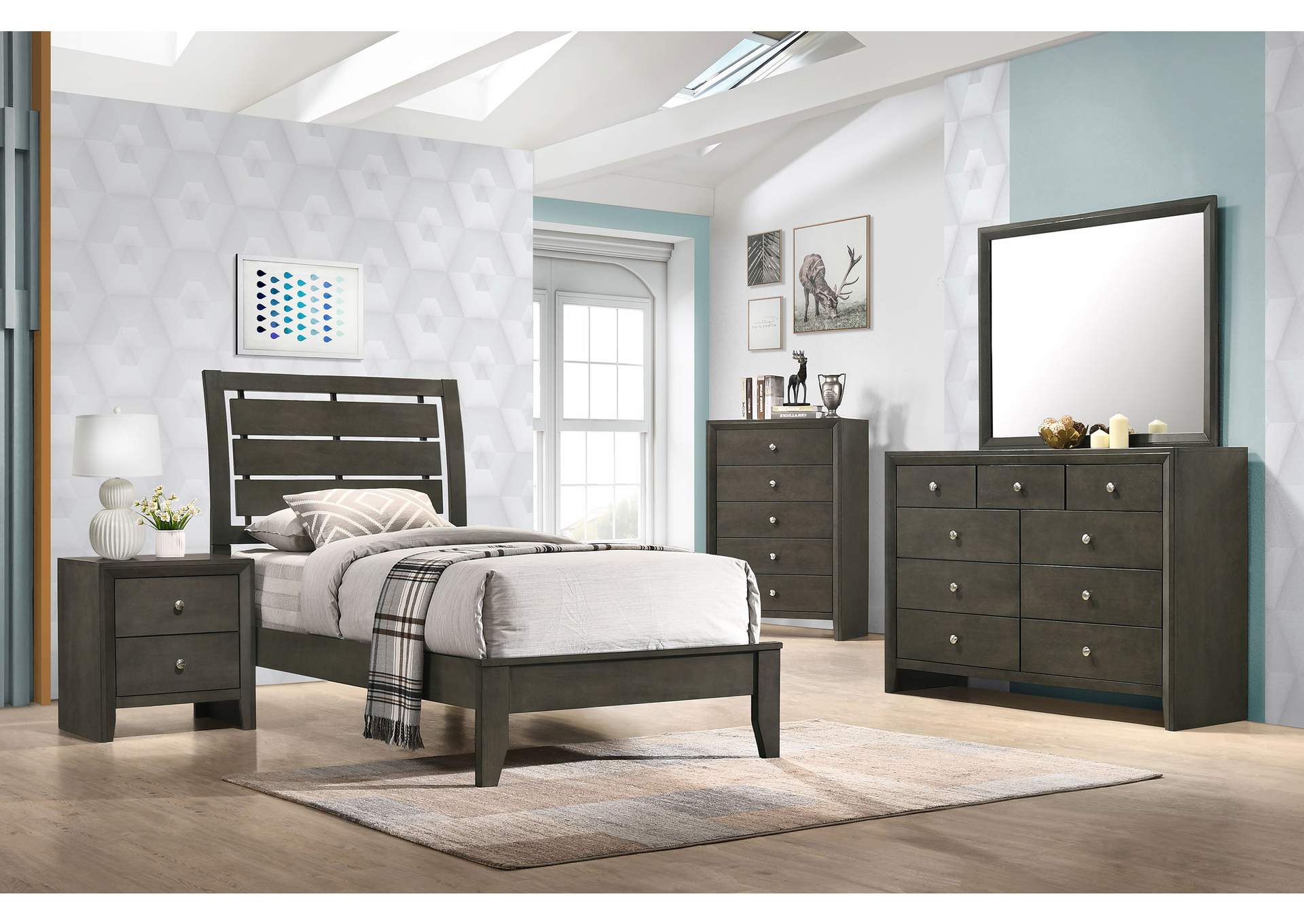 Serenity 4-piece Twin Sleigh Bedroom Set Mod Grey,Coaster Furniture