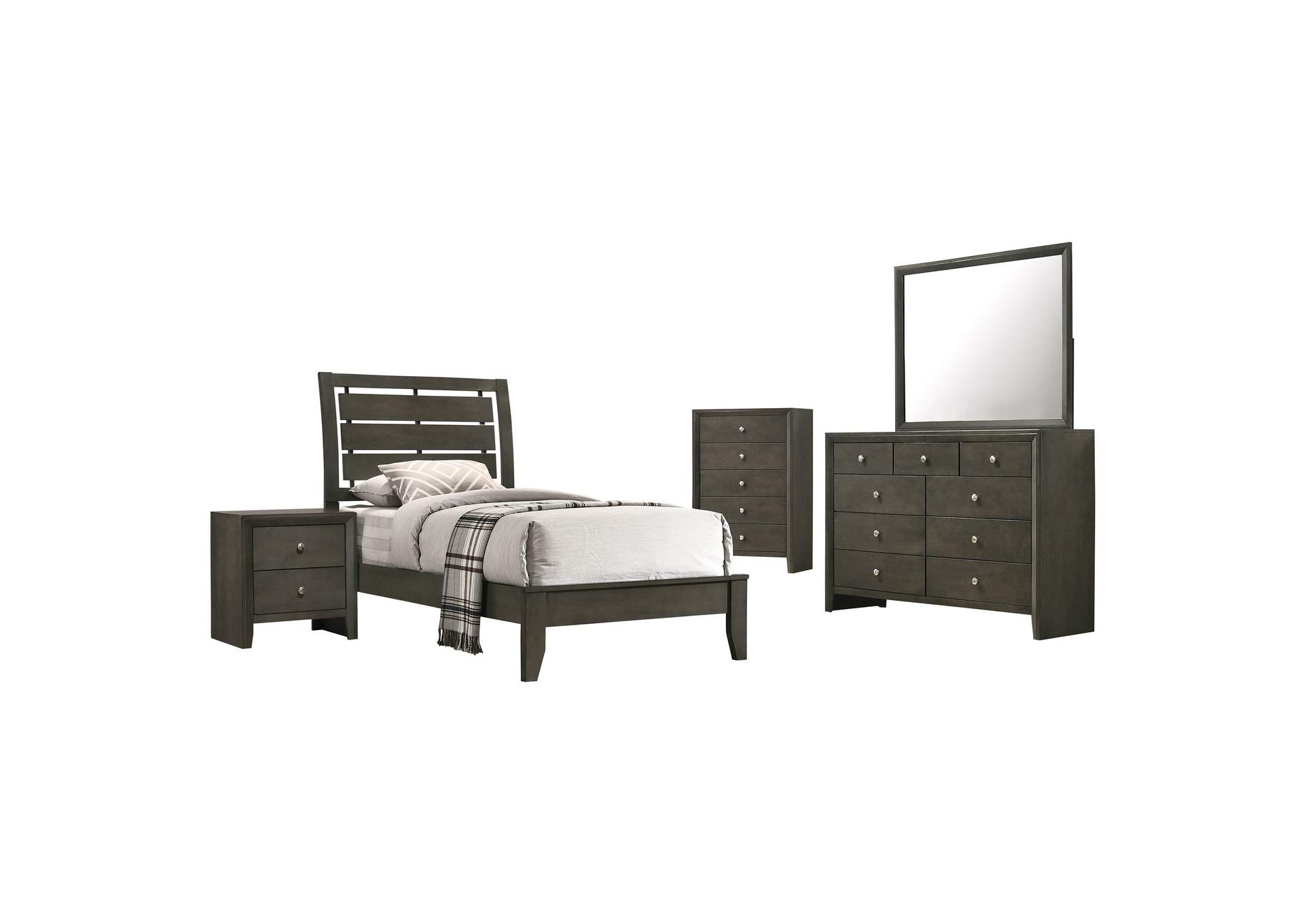 Serenity 5-piece Twin Sleigh Bedroom Set Mod Grey,Coaster Furniture