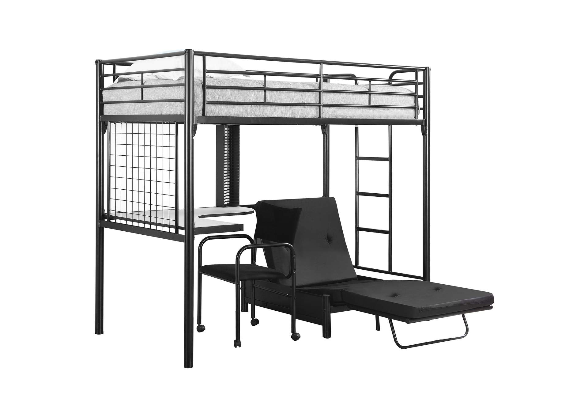 Jenner Twin Futon Workstation Loft Bed and Futon Pad Black,Coaster Furniture