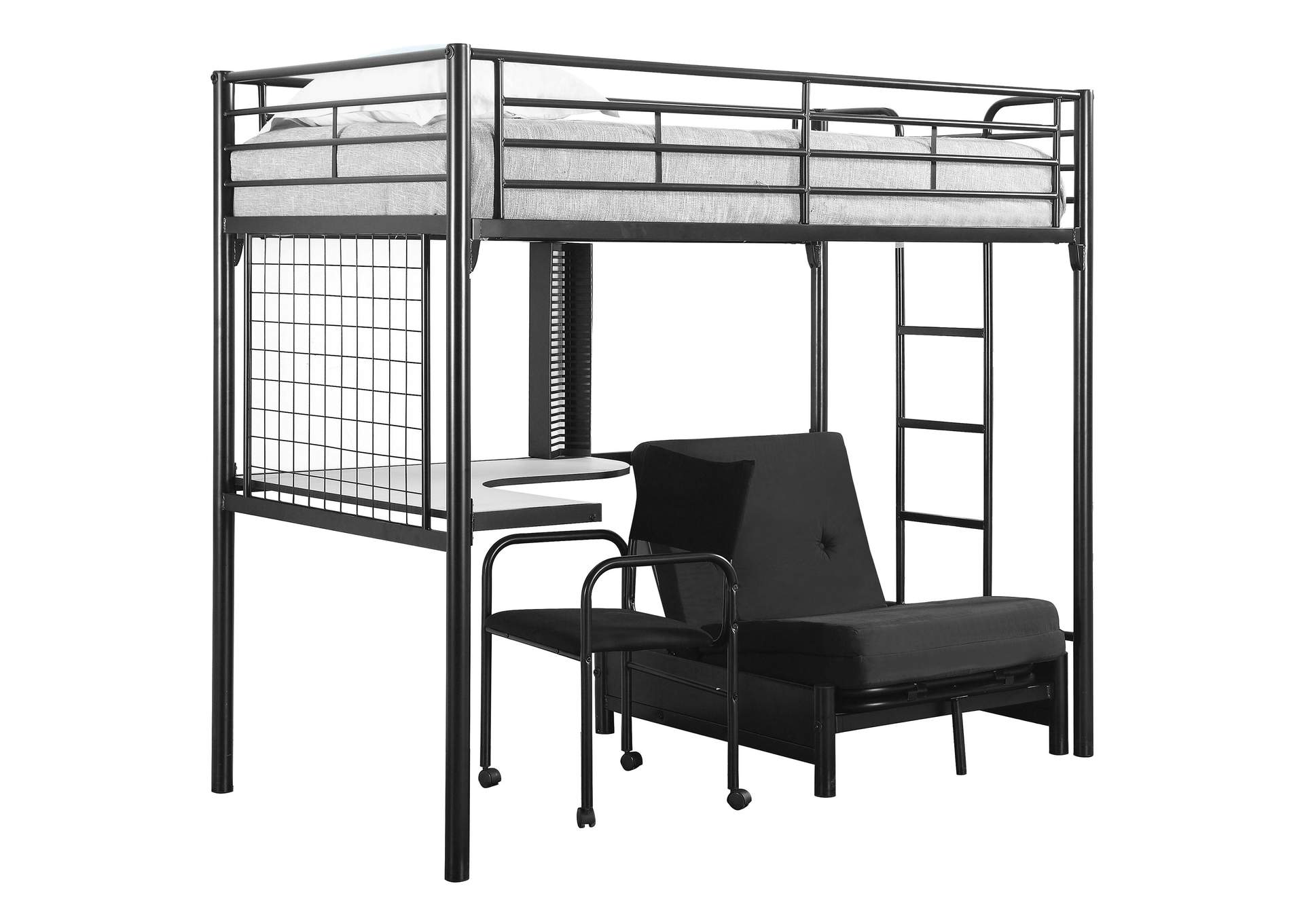 Jenner Twin Futon Workstation Loft Bed and Futon Pad Black,Coaster Furniture