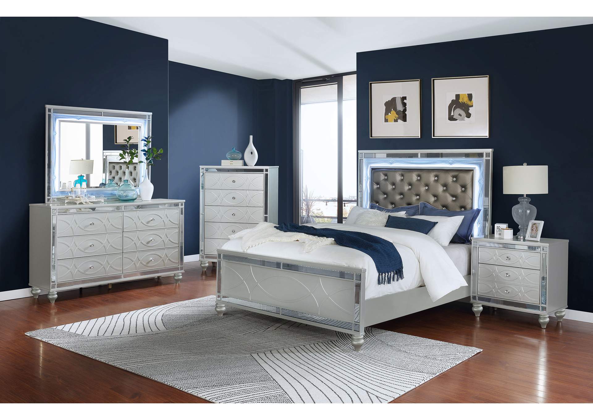 Gunnison 5-piece Eastern King Bedroom Set with LED Lighting Silver Metallic,Coaster Furniture