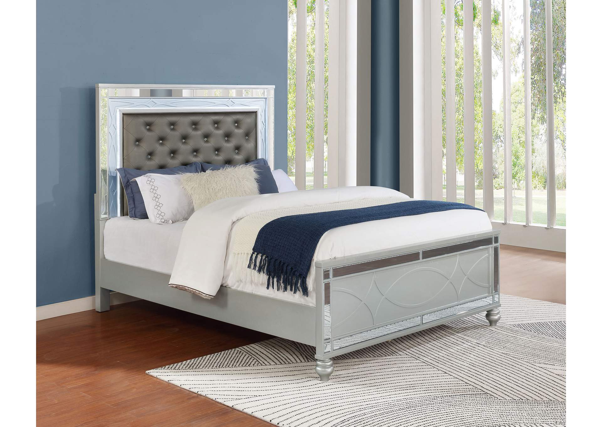 Gunnison Eastern King Panel Bed with LED Lighting Silver Metallic,Coaster Furniture