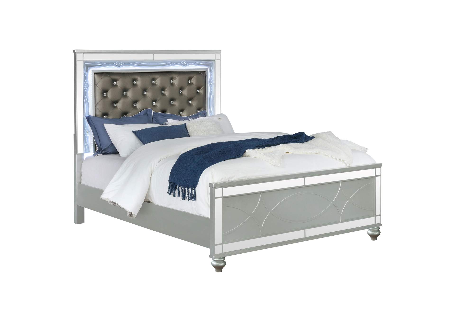 Gunnison Eastern King Panel Bed with LED Lighting Silver Metallic,Coaster Furniture