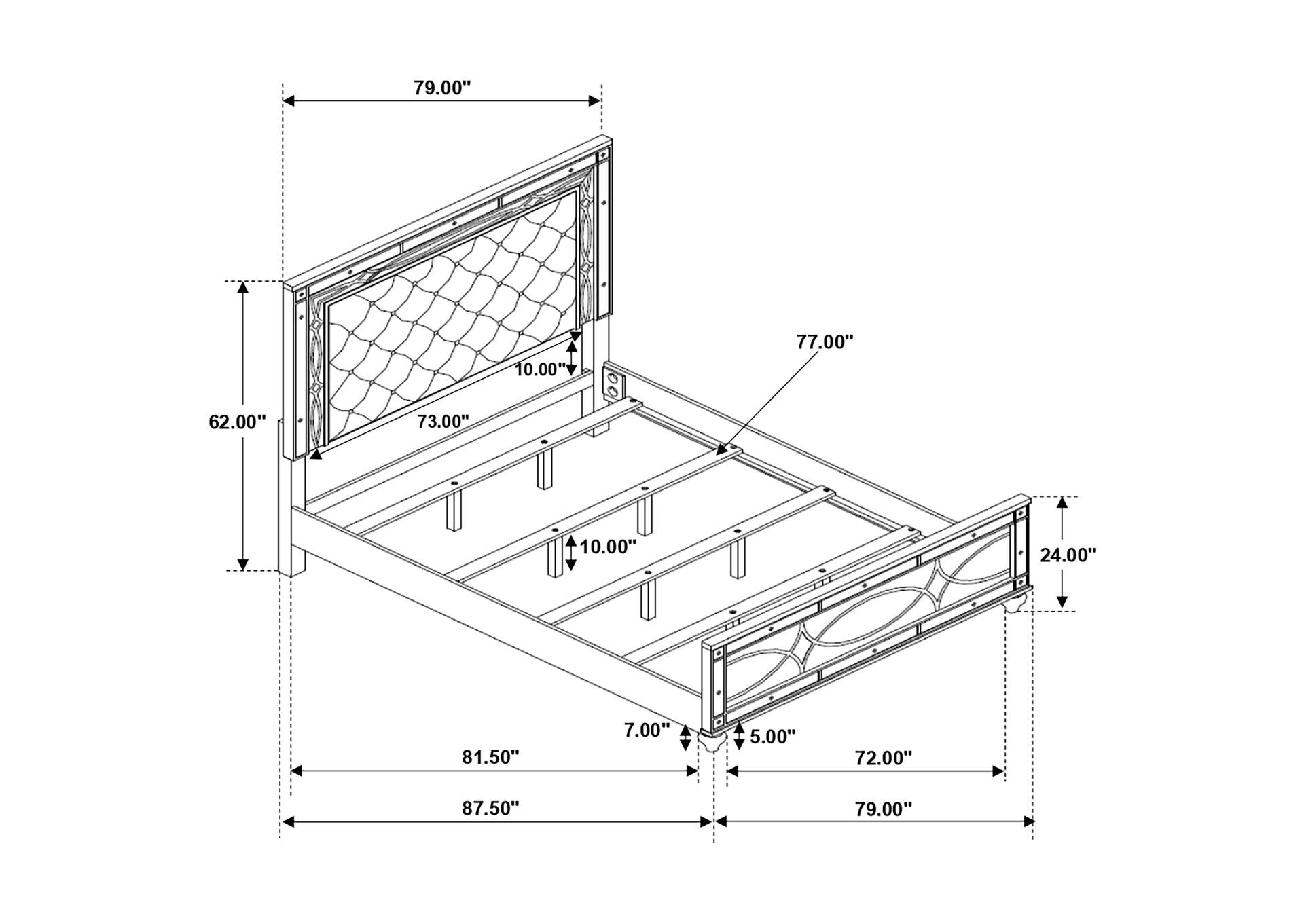 Gunnison Eastern King Panel Bed with LED Lighting Silver Metallic,Coaster Furniture