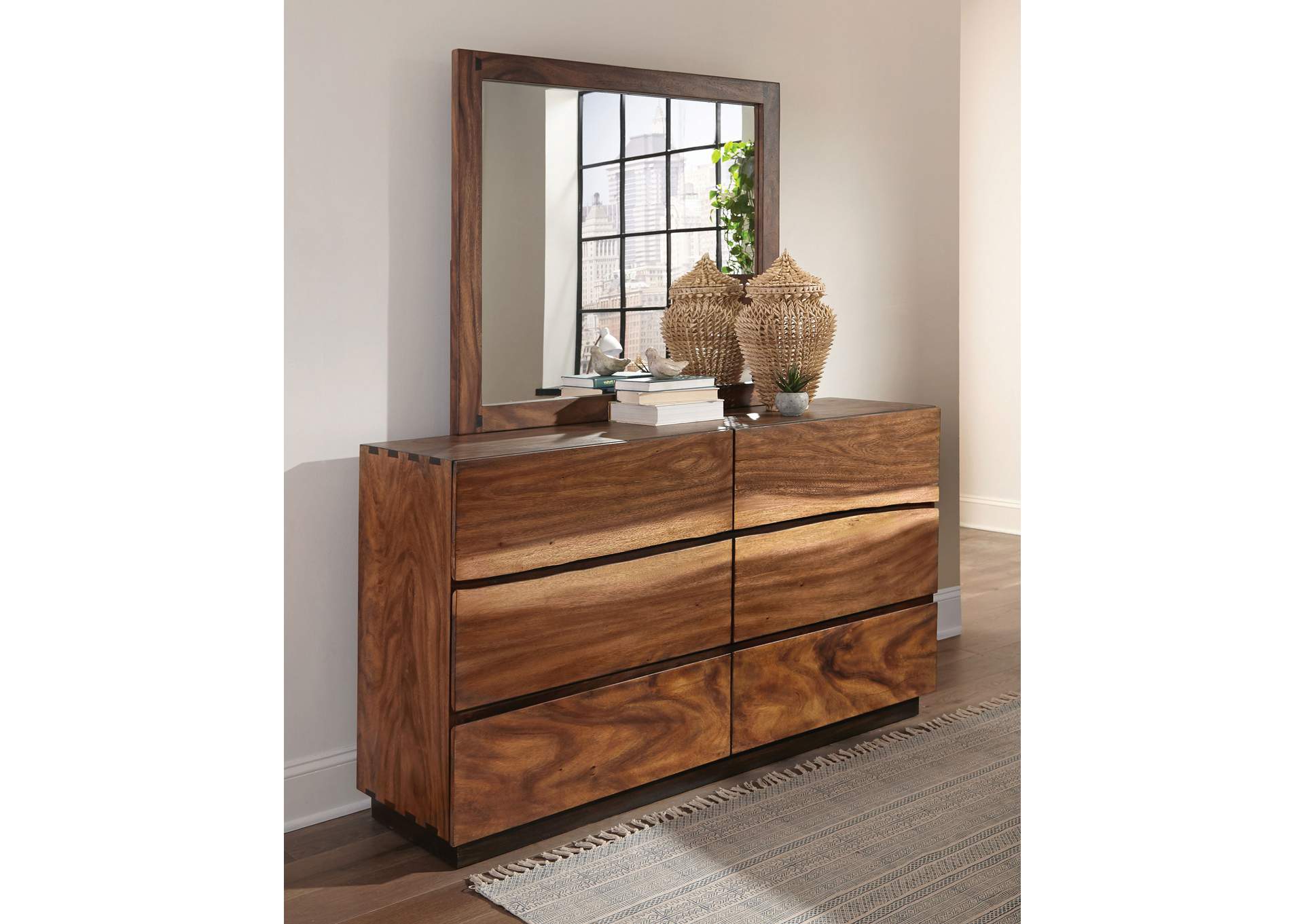 Winslow 6-drawer Dresser with Mirror Smokey Walnut and Coffee Bean,Coaster Furniture