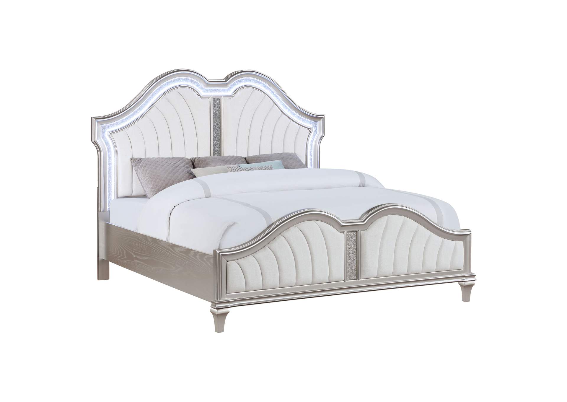Evangeline Tufted Upholstered Platform California King Bed Ivory and Silver Oak,Coaster Furniture