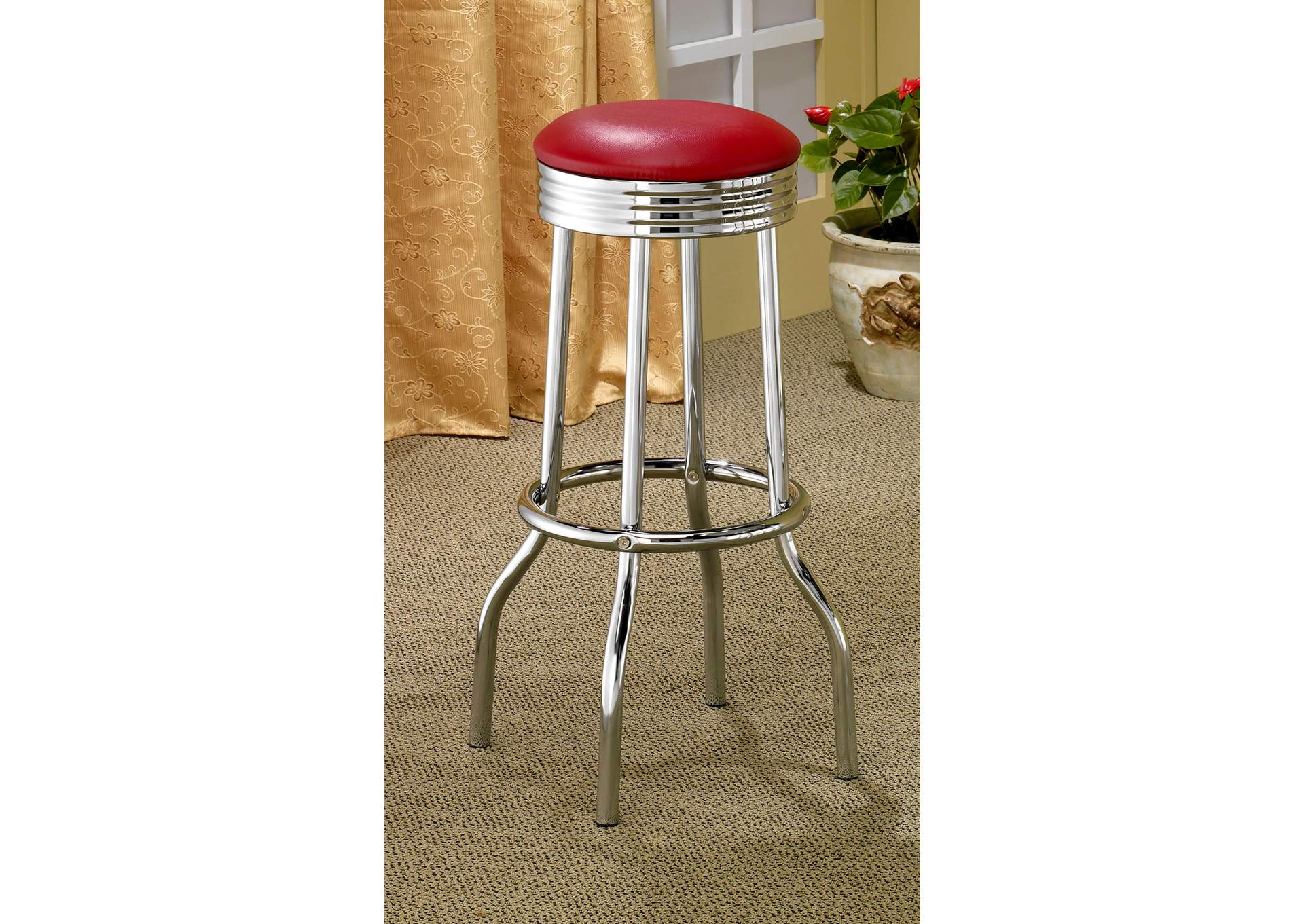 Hopkins Upholstered Top Bar Stools Red and Chrome (Set of 2),Coaster Furniture