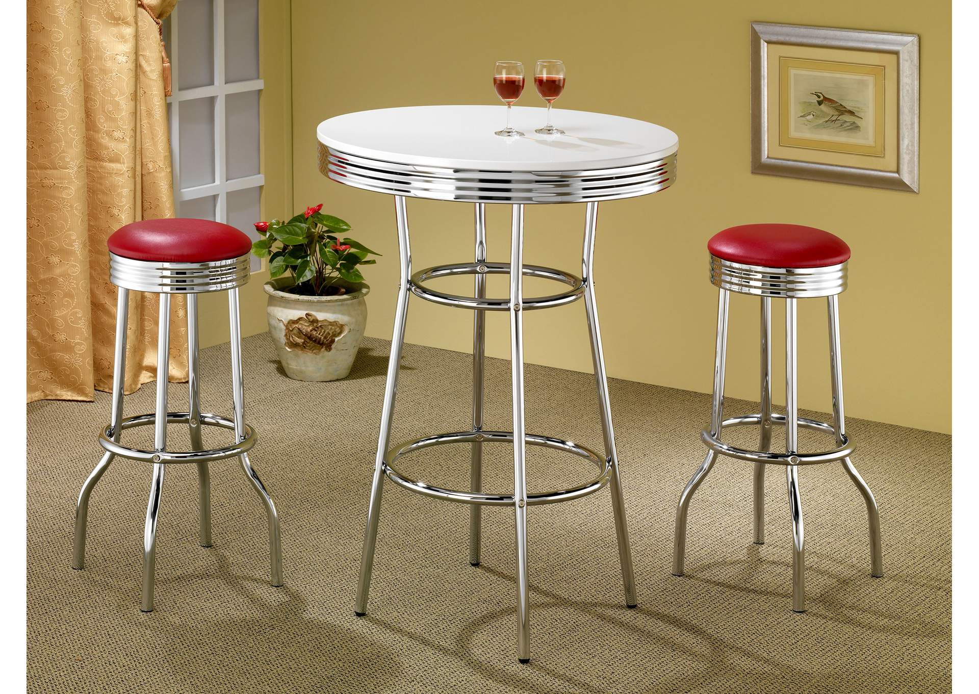 Hopkins Upholstered Top Bar Stools Red and Chrome (Set of 2),Coaster Furniture