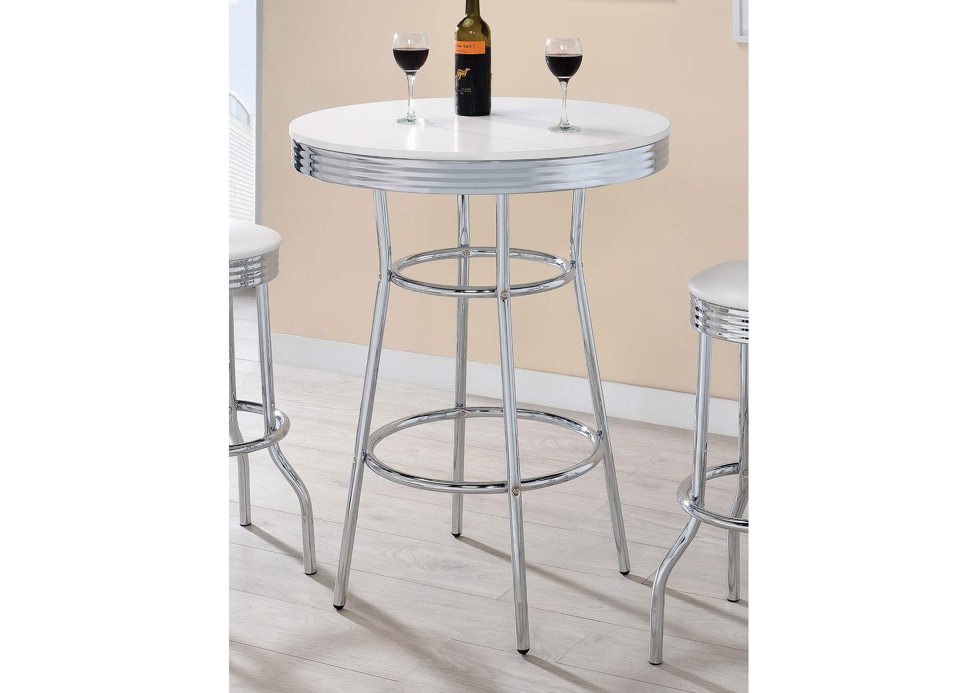 Theodore Round Bar Table Chrome and Glossy White,Coaster Furniture