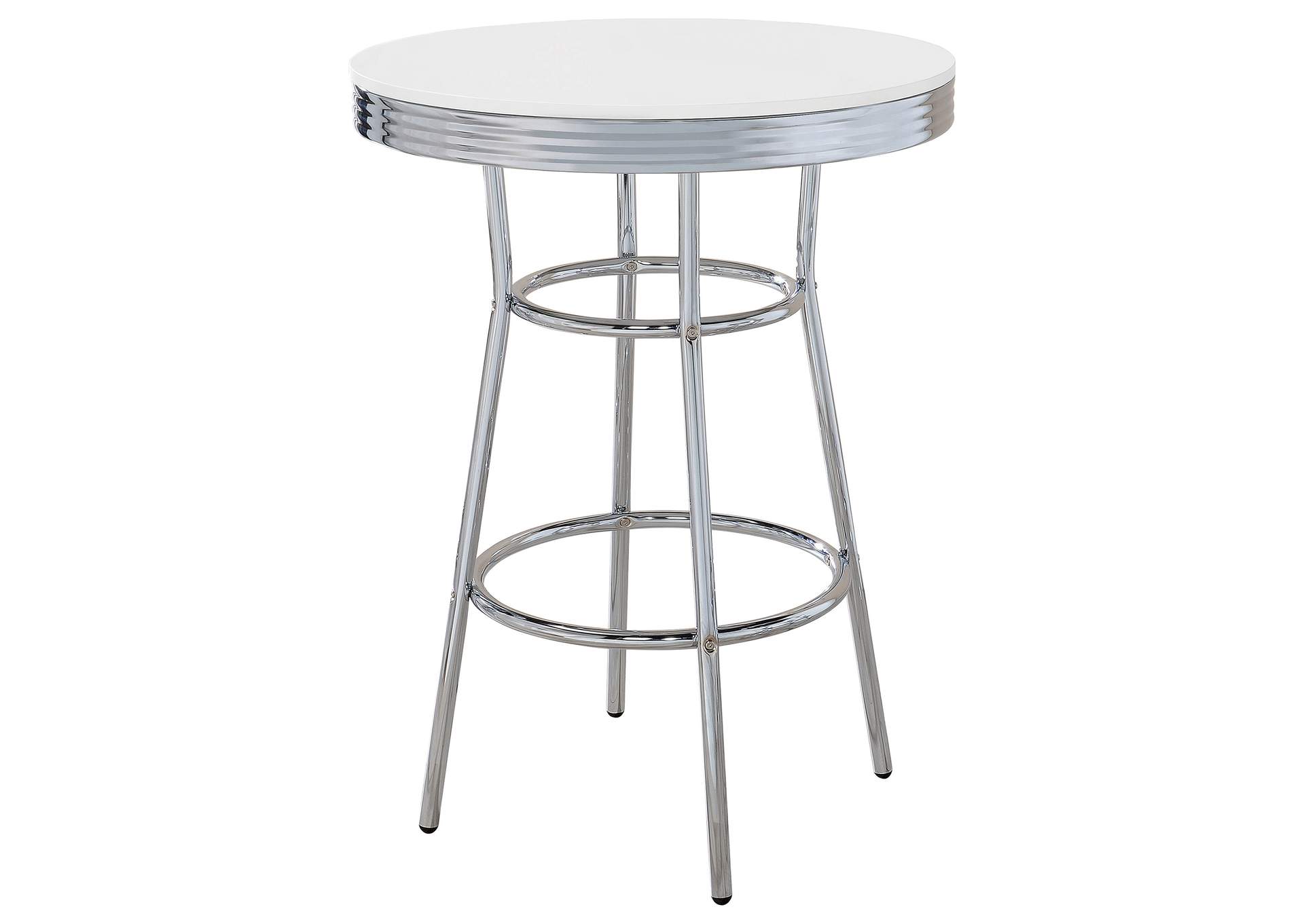 Theodore Round Bar Table Chrome and Glossy White,Coaster Furniture