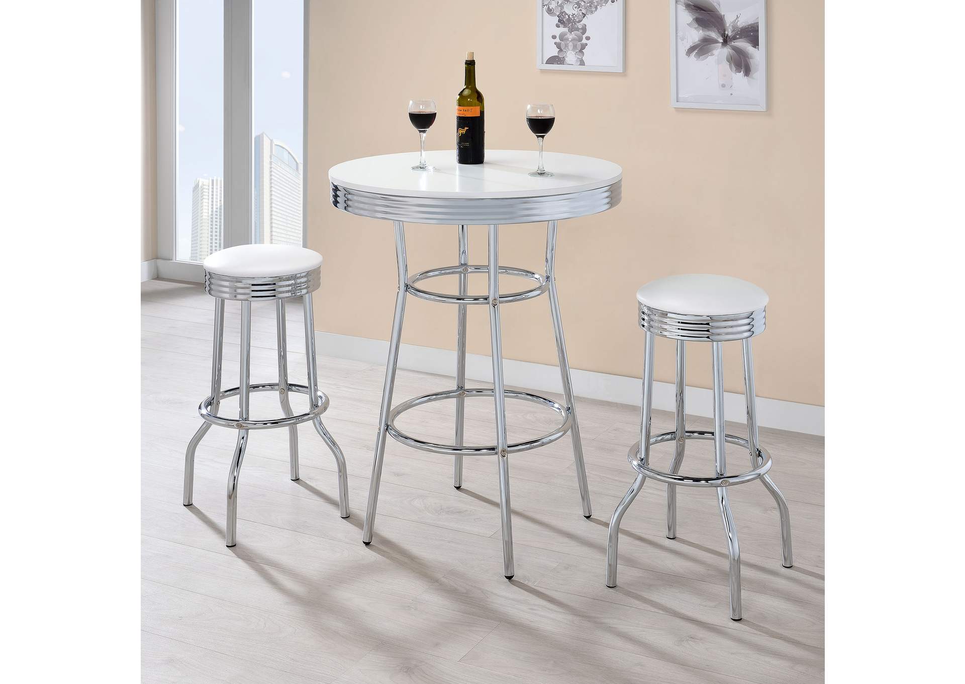 Theodore Round Bar Table Chrome and Glossy White,Coaster Furniture