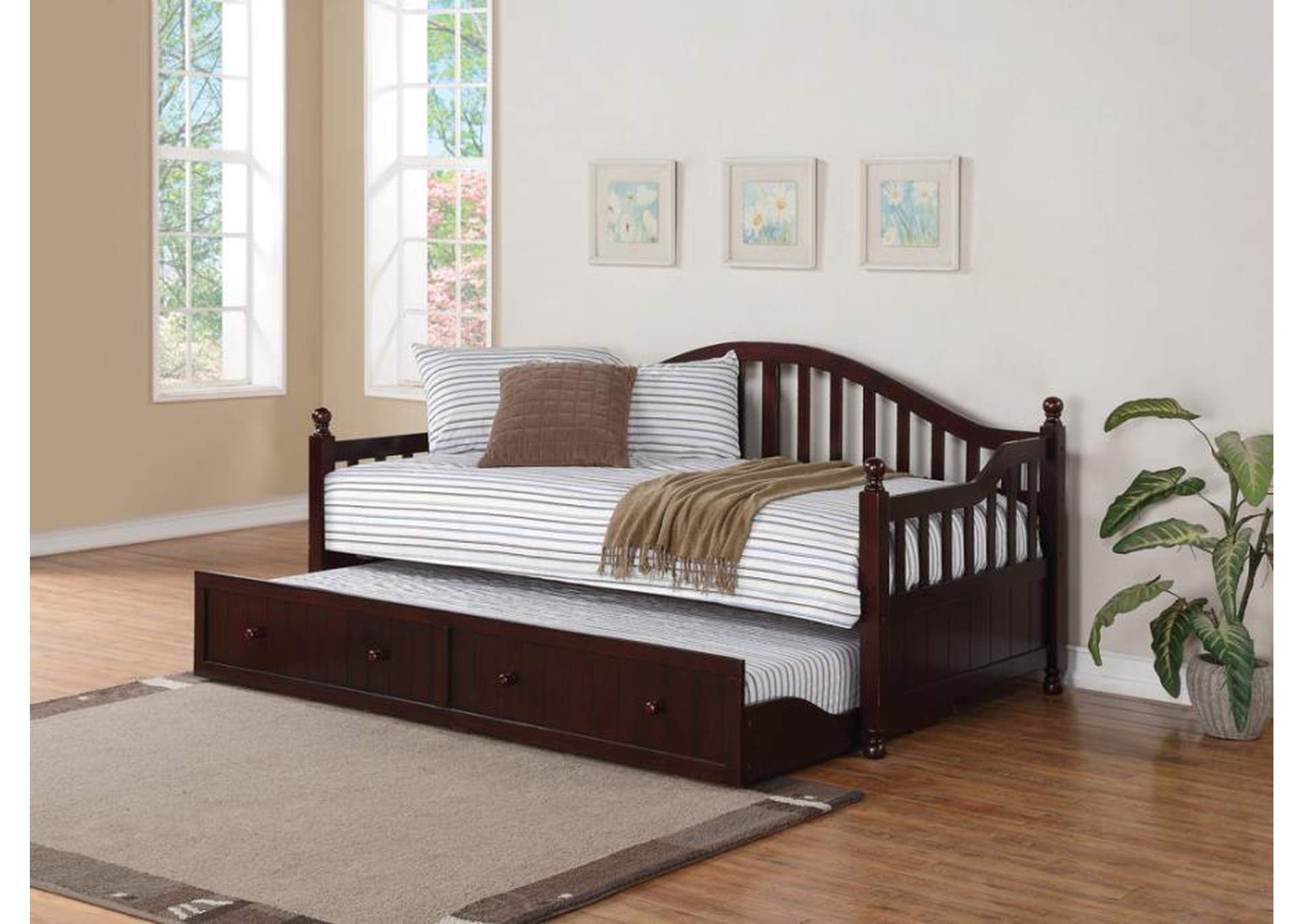 Julie Ann Arched Back Twin Daybed With Trundle Cappuccino,Coaster Furniture