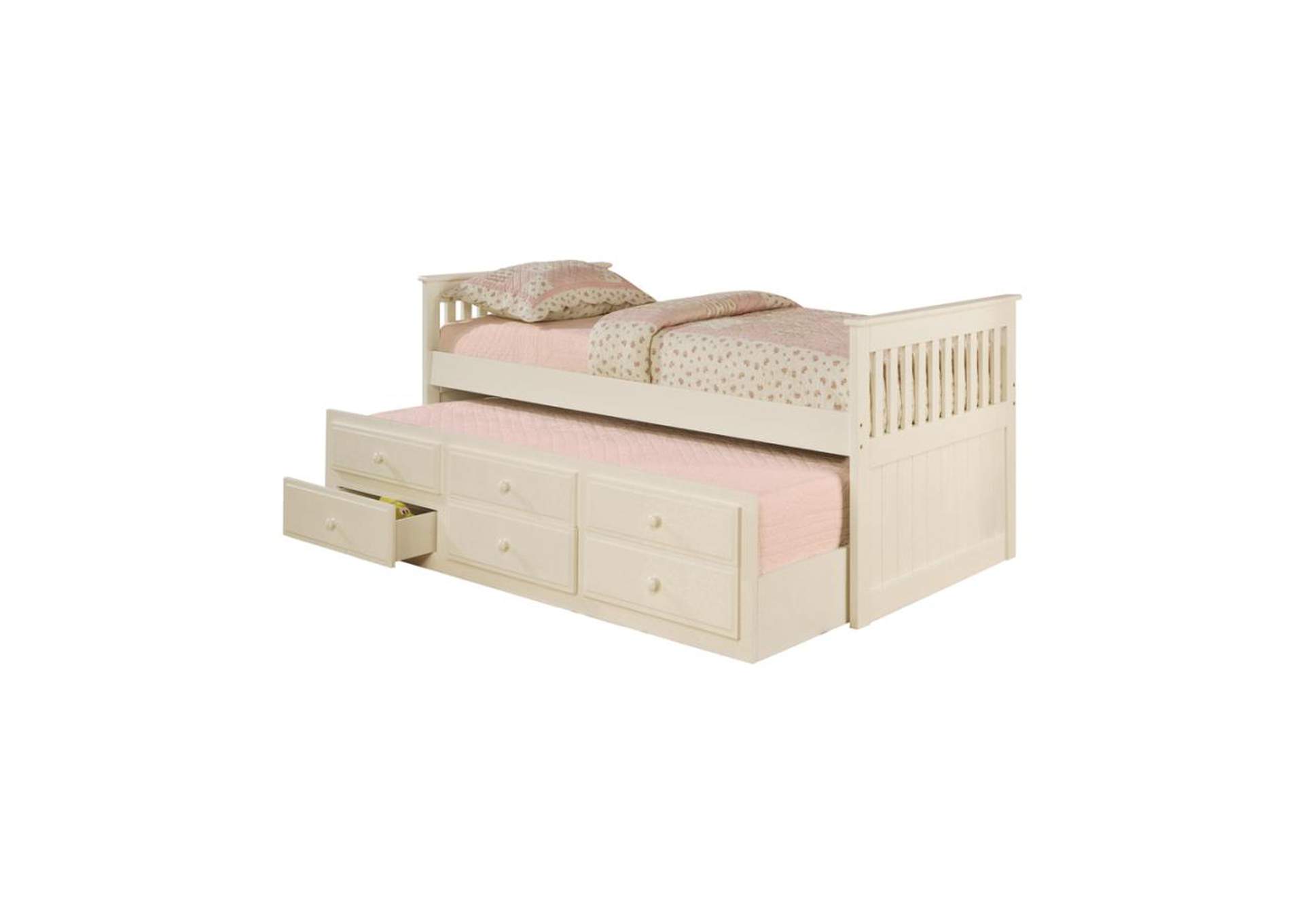 Rochford Twin Captain'S Bed With Storage Trundle White,Coaster Furniture