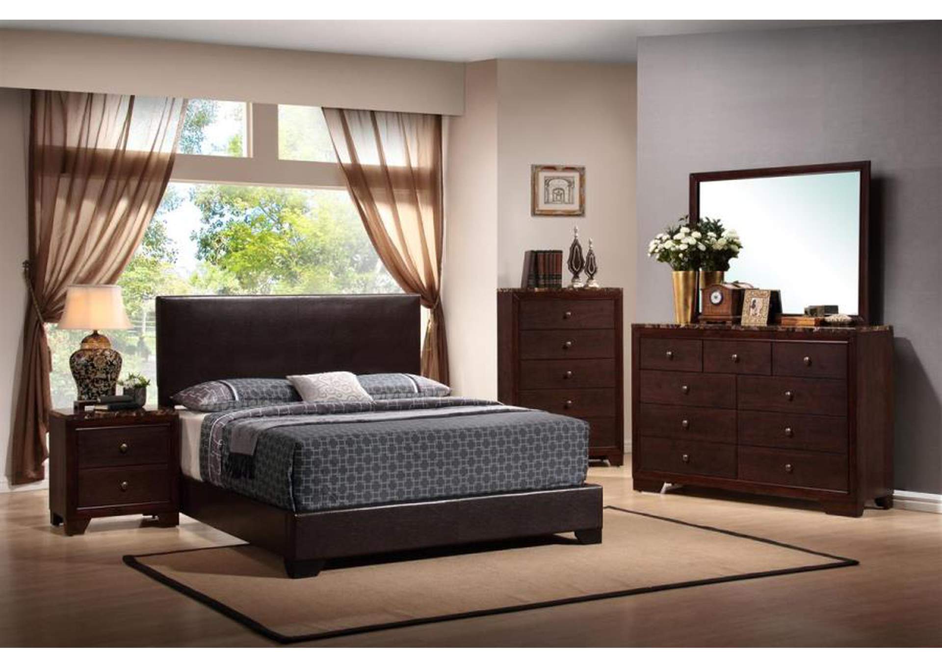 Conner Full Upholstered Panel Bed Dark Brown,Coaster Furniture
