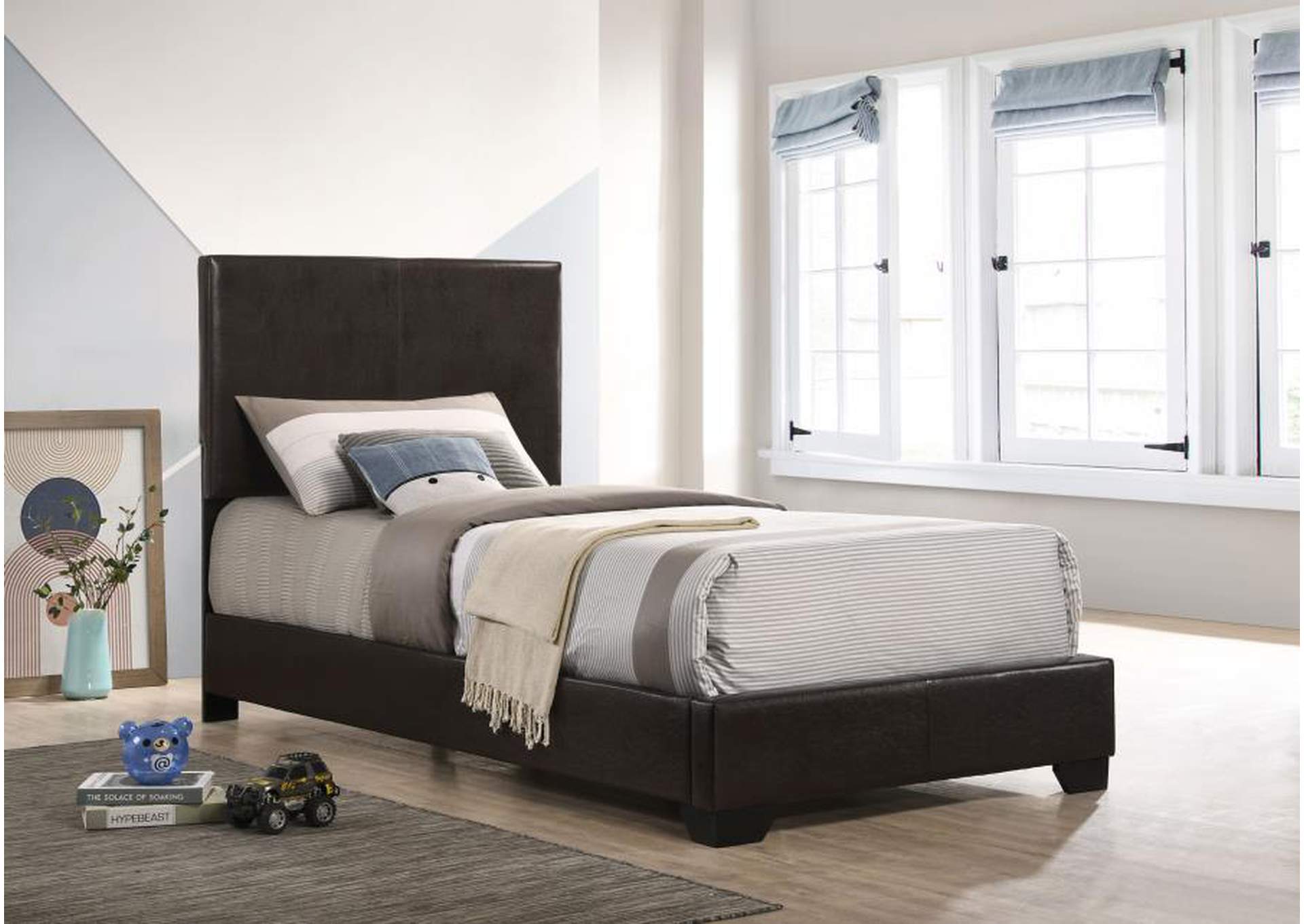 Conner Twin Upholstered Panel Bed Dark Brown,Coaster Furniture