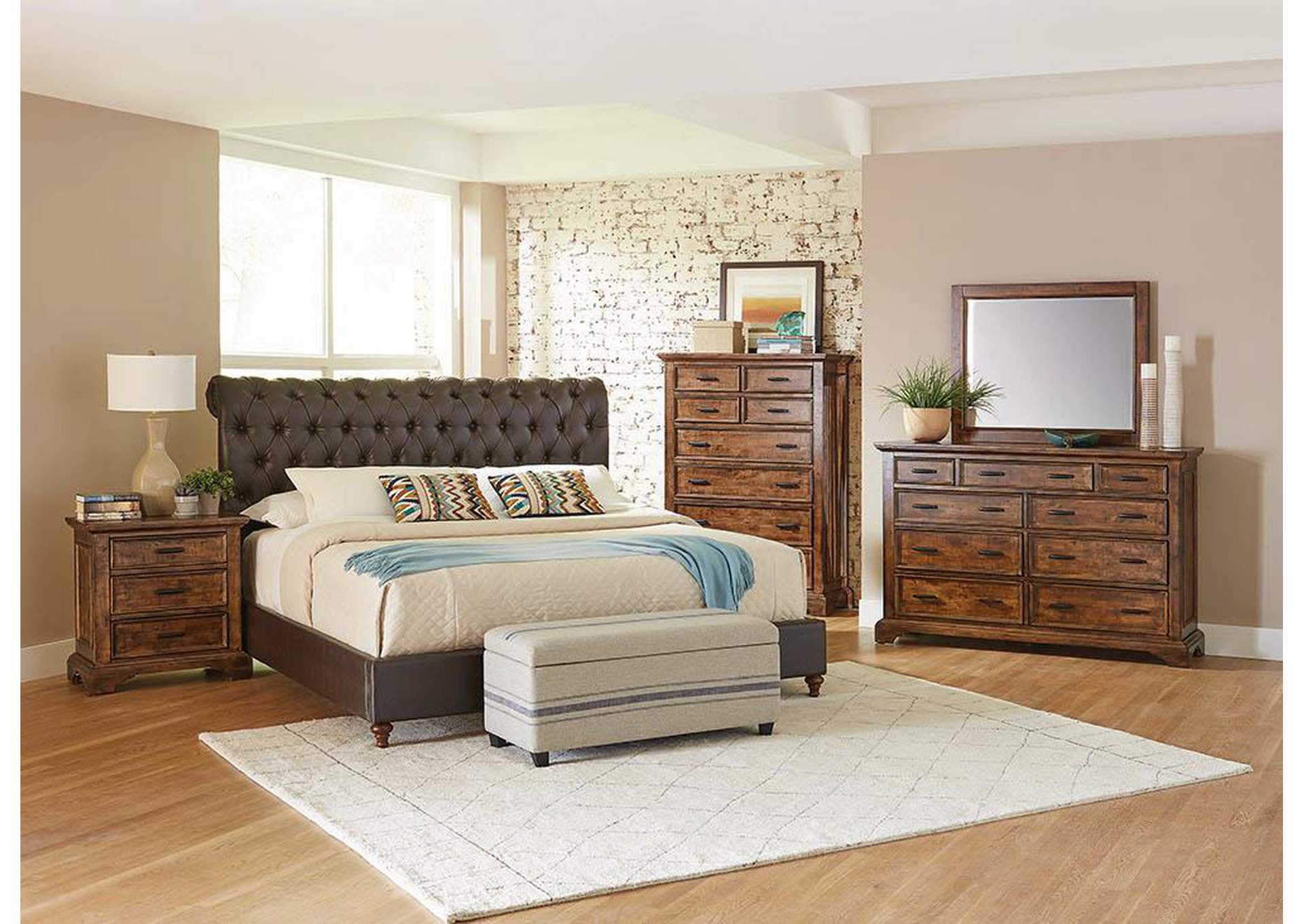 Gresham Brown & Bourbon Upholstered Full 5 Piece Bedroom Set,Coaster Furniture