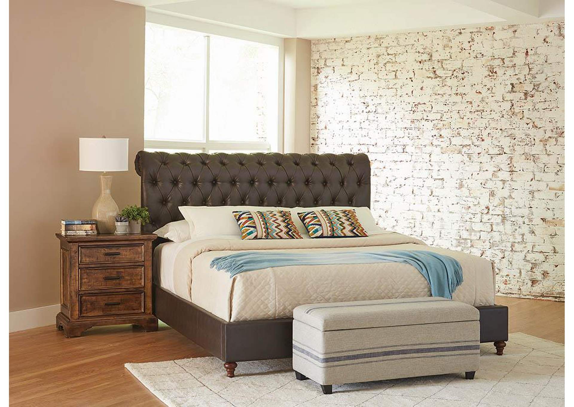 Gresham Brown & Bourbon Upholstered Full 5 Piece Bedroom Set,Coaster Furniture