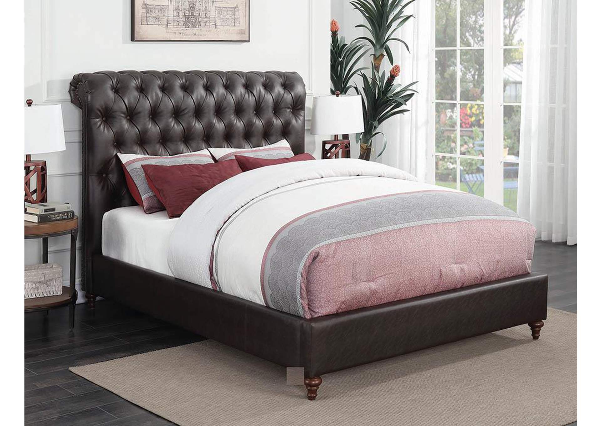 Gresham Brown & Bourbon Upholstered Full 5 Piece Bedroom Set,Coaster Furniture