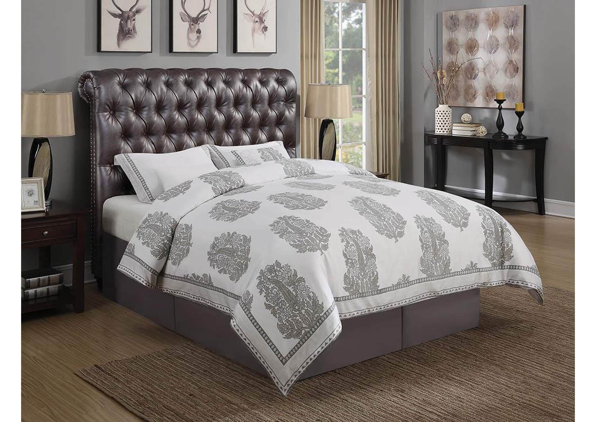 Gresham Brown & Bourbon Upholstered Full 5 Piece Bedroom Set,Coaster Furniture