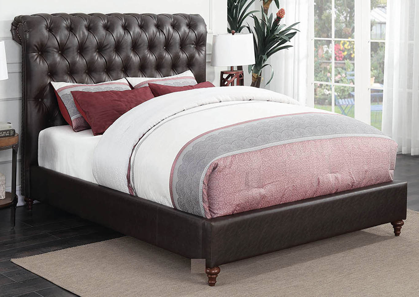 Gresham Brown & Bourbon Upholstered Eastern King 5 Piece Bedroom Set,Coaster Furniture