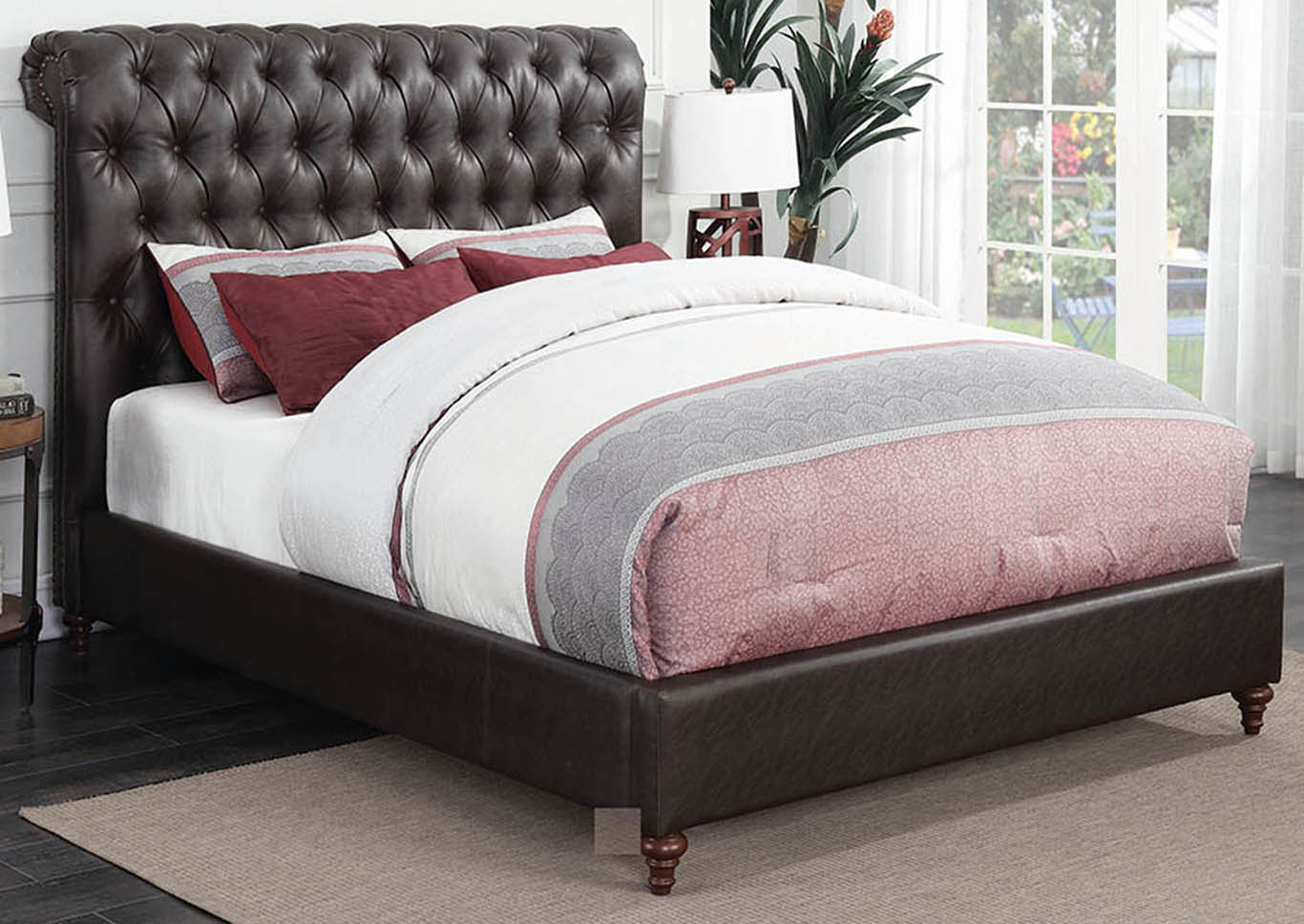 Gresham Brown & Bourbon Upholstered California King 5 Piece Bedroom Set,Coaster Furniture